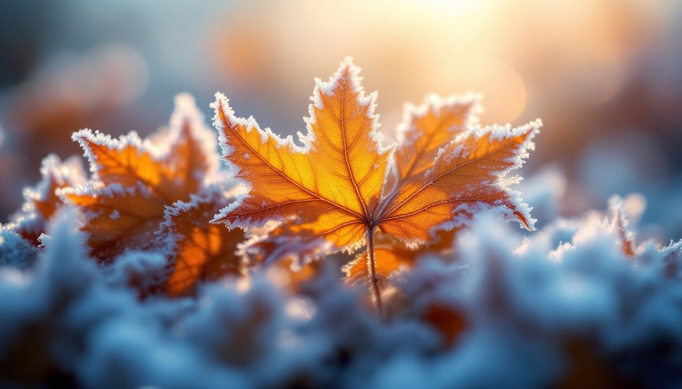 1344x768 Download Frosty autumn leaf Image, Frost, Leaf