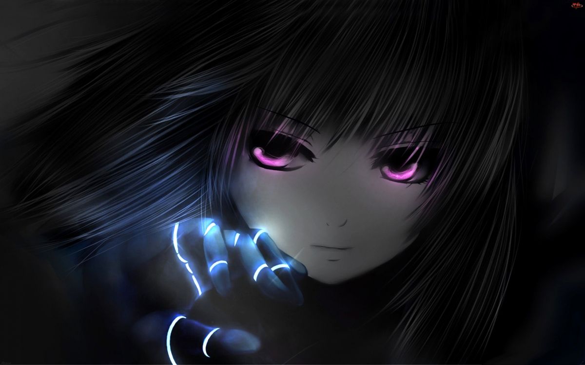 1200x750 Wallpaper Woman With Purple Eyes and Black Hair Illustration, Background Free Image