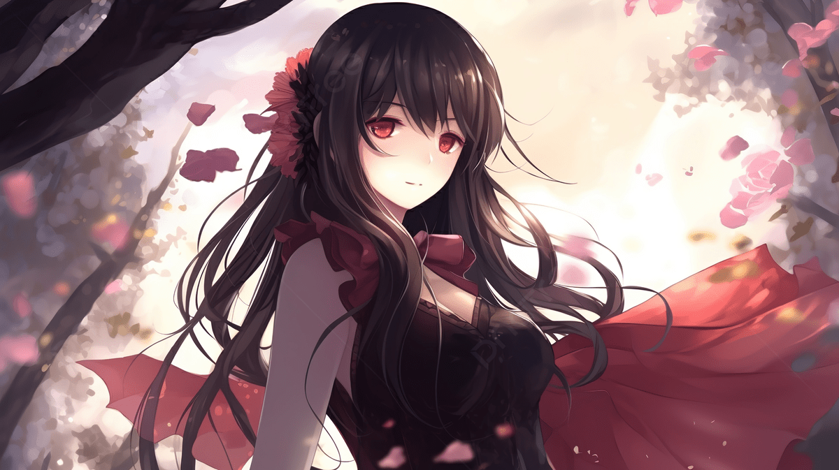 1200x673 Anime Girl With Long Black Hair And Brown Eyes In Spring, Nightcore Picture Background Image And Wallpaper for Free Download