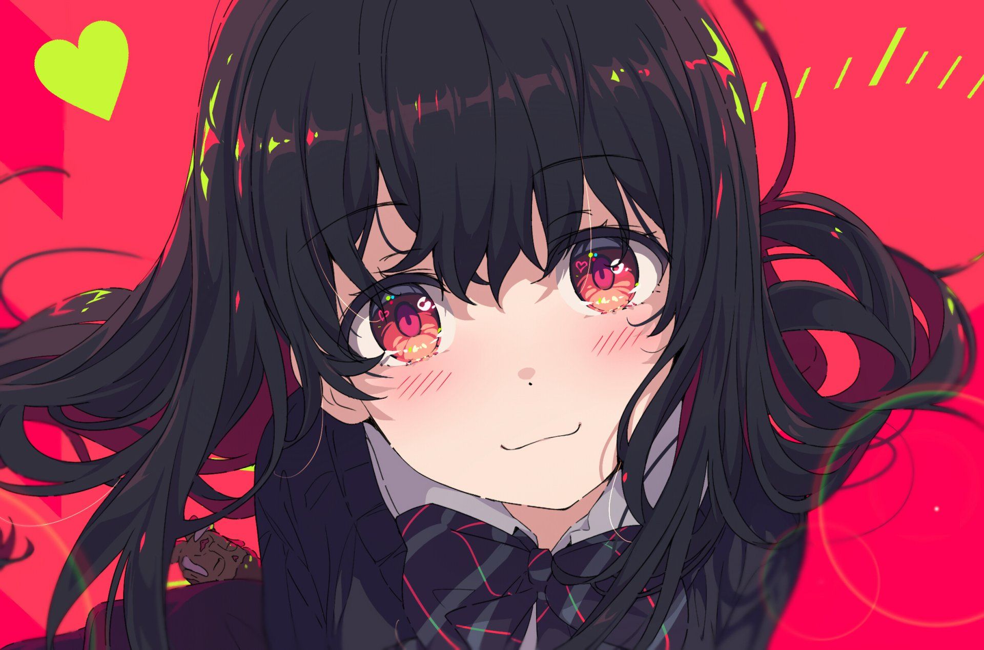 1920x1268 HD Anime Girl with Blushing Black Hair and Radiant Eyes Wallpaper by 荻potex1568