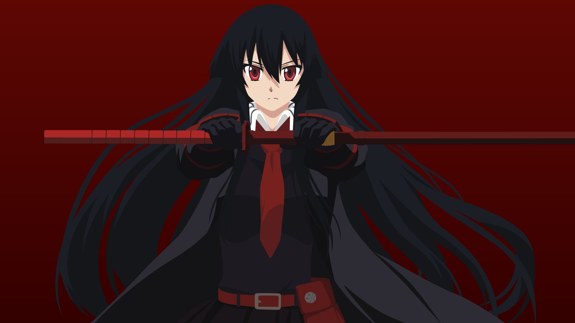 1920x1080 Desktop wallpaper: Akame (Akame Ga Kill!), Anime, Belt, Akame Ga Kill!, Black Hair, Katana, Long Hair, Red Eyes, Tie, Weapon 4K free download for PC. 663131