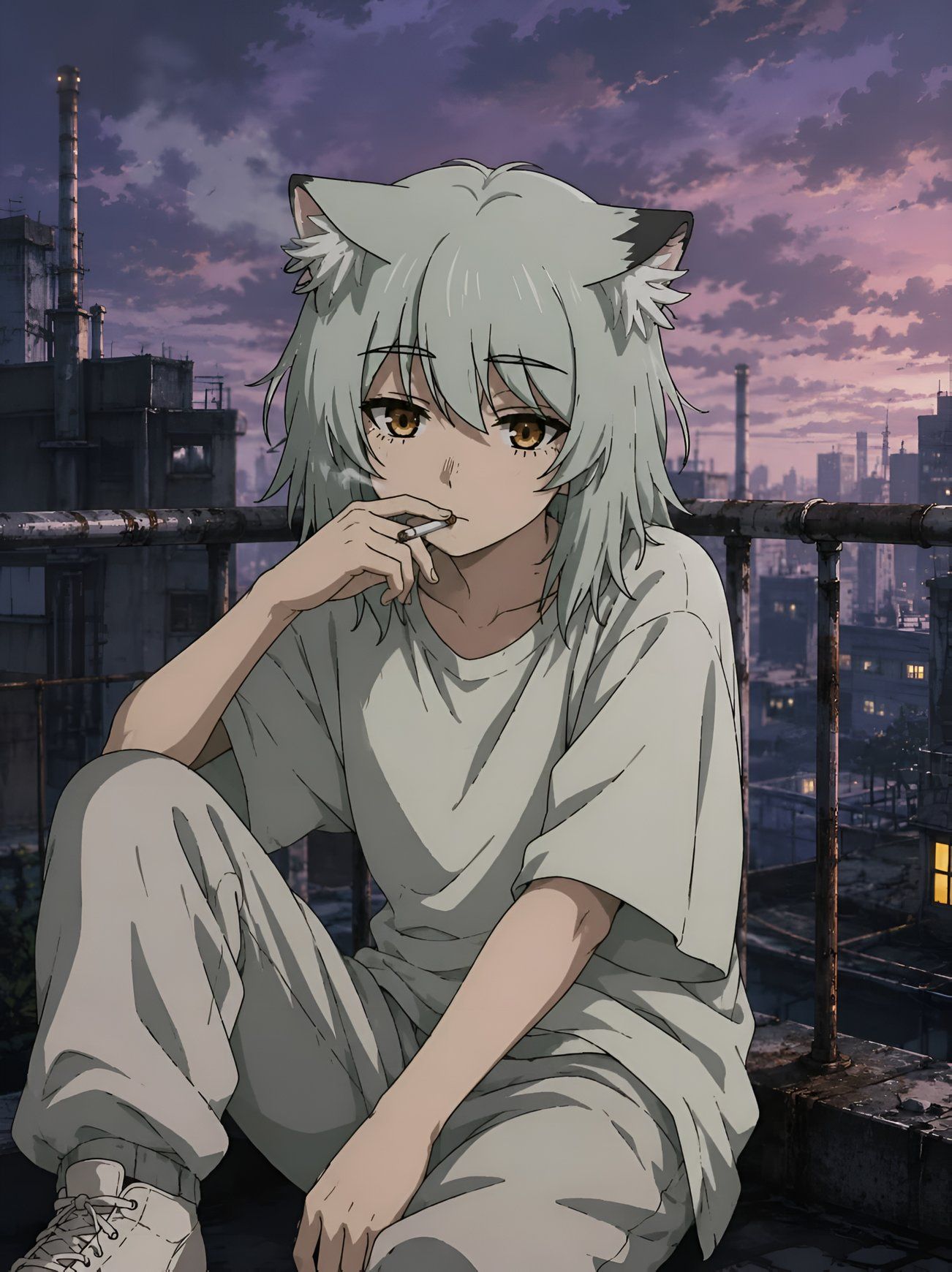 1302x1740 Yaniko Chainsmoker Cat Anime Wallpaper 4Kx4350