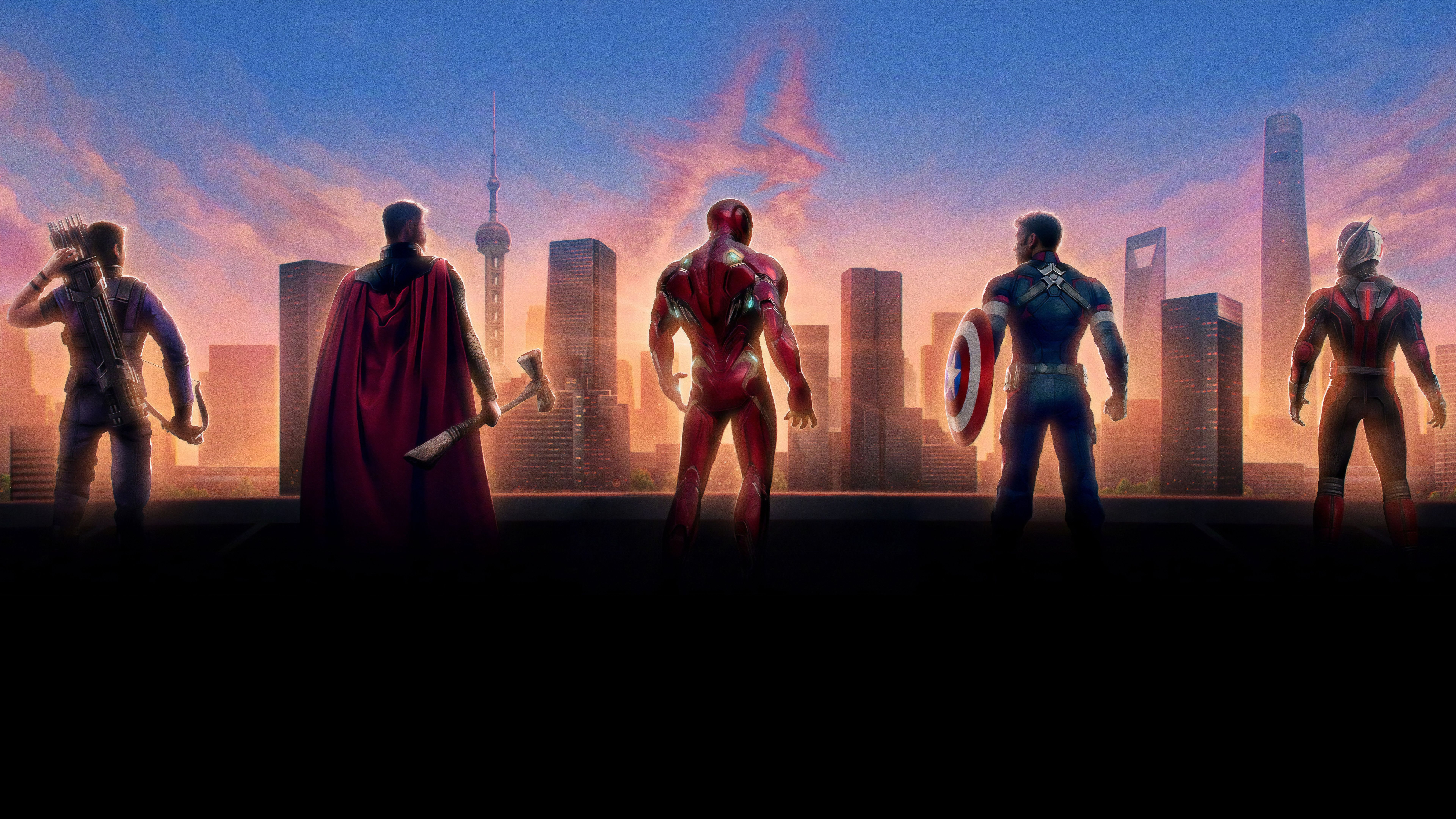 7680x4320 Avengers: Endgame Hawkeye Thor Iron Man Captain Ant Man 8K 4K Wallpaper HD