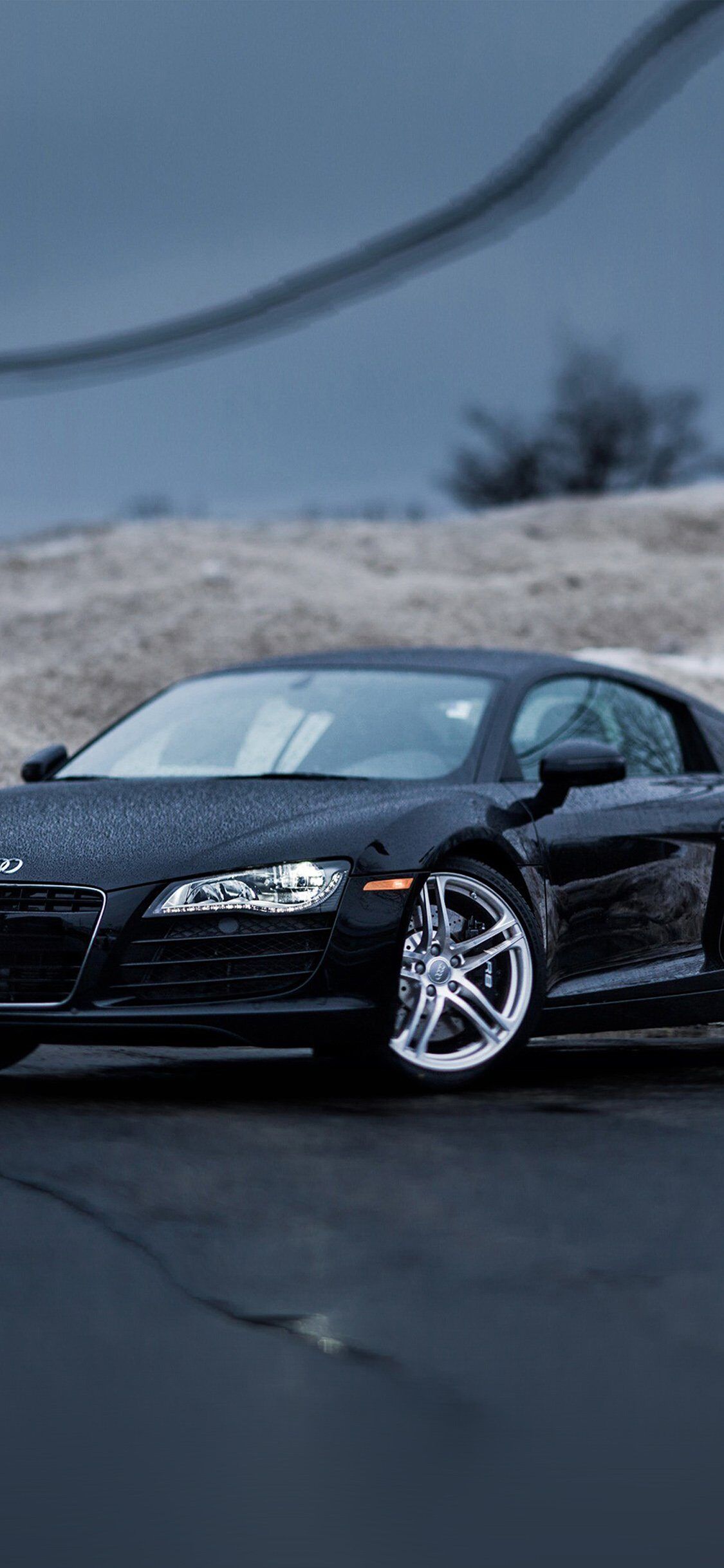 1125x2436 Car Audi Black Rain Illustration Art iPhone Wallpaper