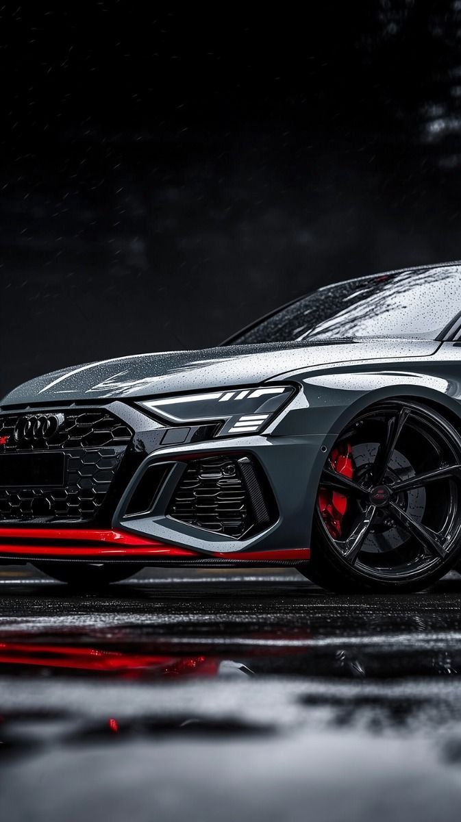 673x1200 Audi RS3: Dynamic Red Accents in the Rain