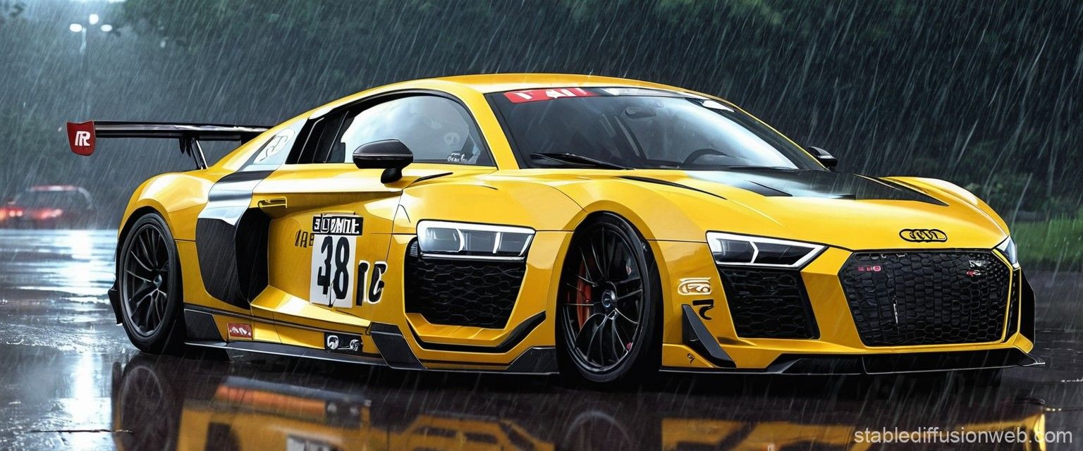1536x640 Cool Rain Anime Wallpaper with Audi R8 LMS GT4. Stable Diffusion Online