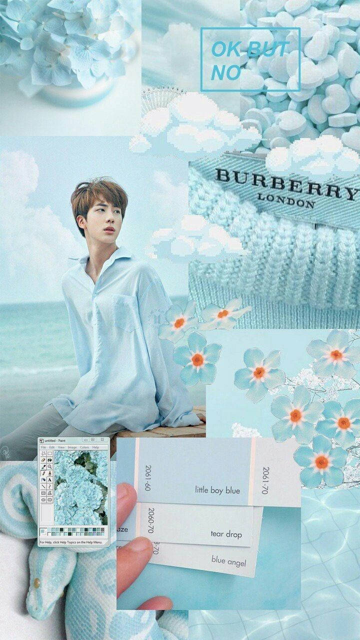 720x1280 Download Light Blue BTS Jin Aesthetic Wallpaper
