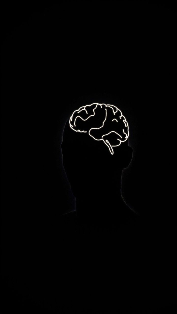 720x1280 Dark Human Head Silhouette with Glowing Digital Brain Outline on Black Background