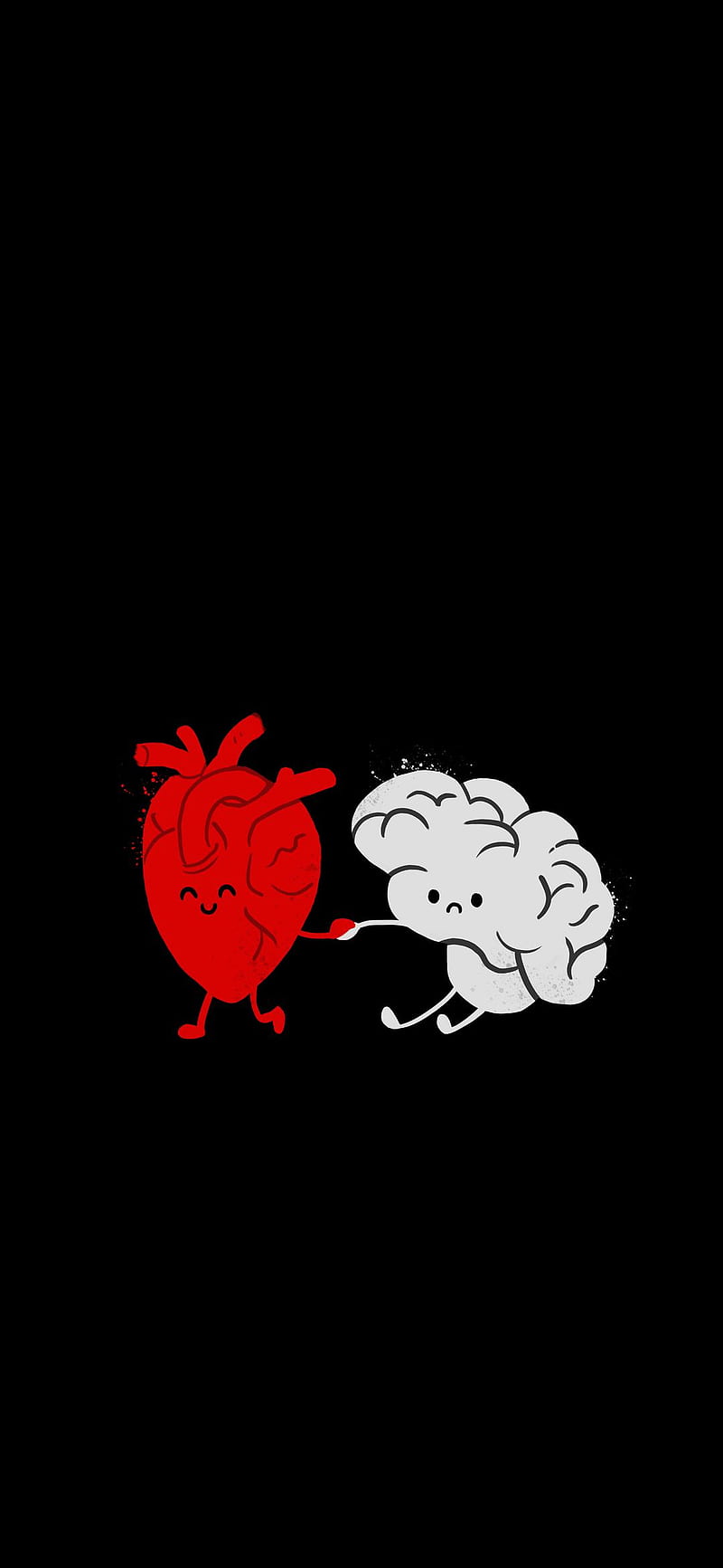 800x1733 Follow your heart, black, brain, red, white, HD phone wallpaper