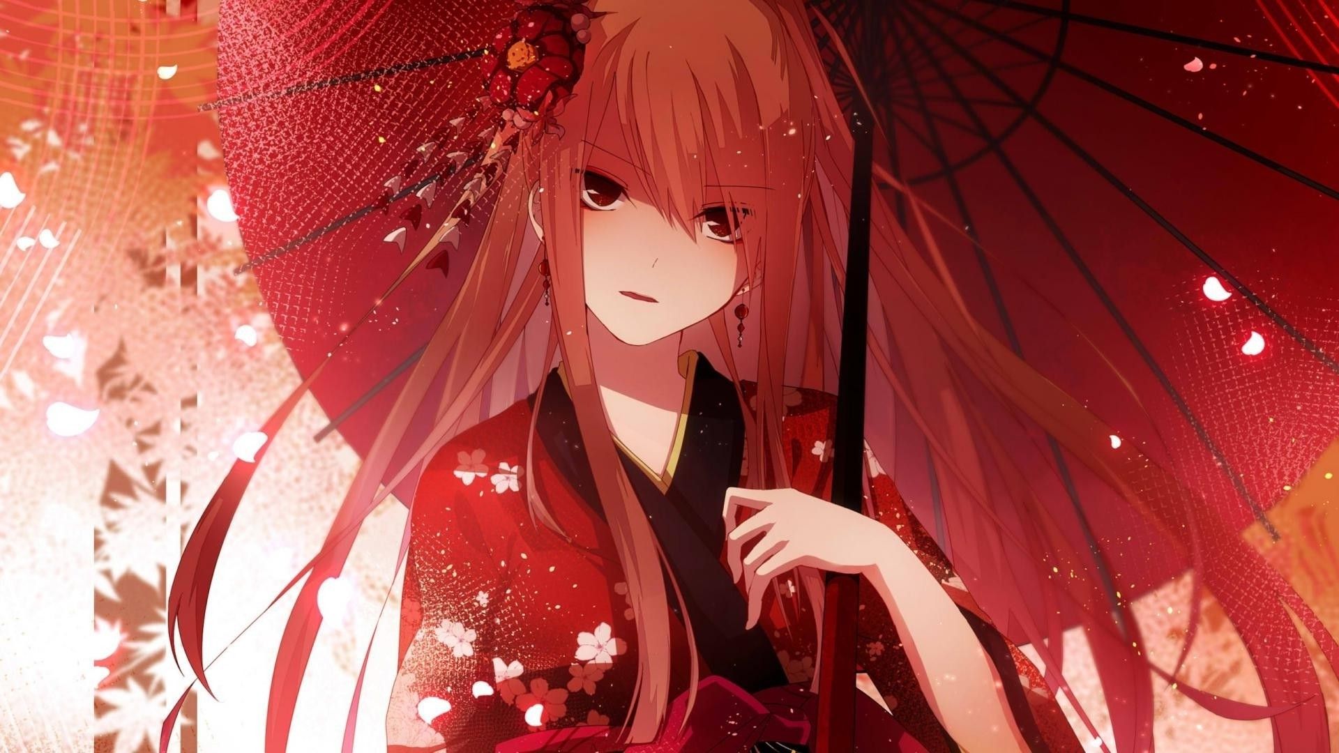 1920x1080 Red Girl Anime Wallpaper