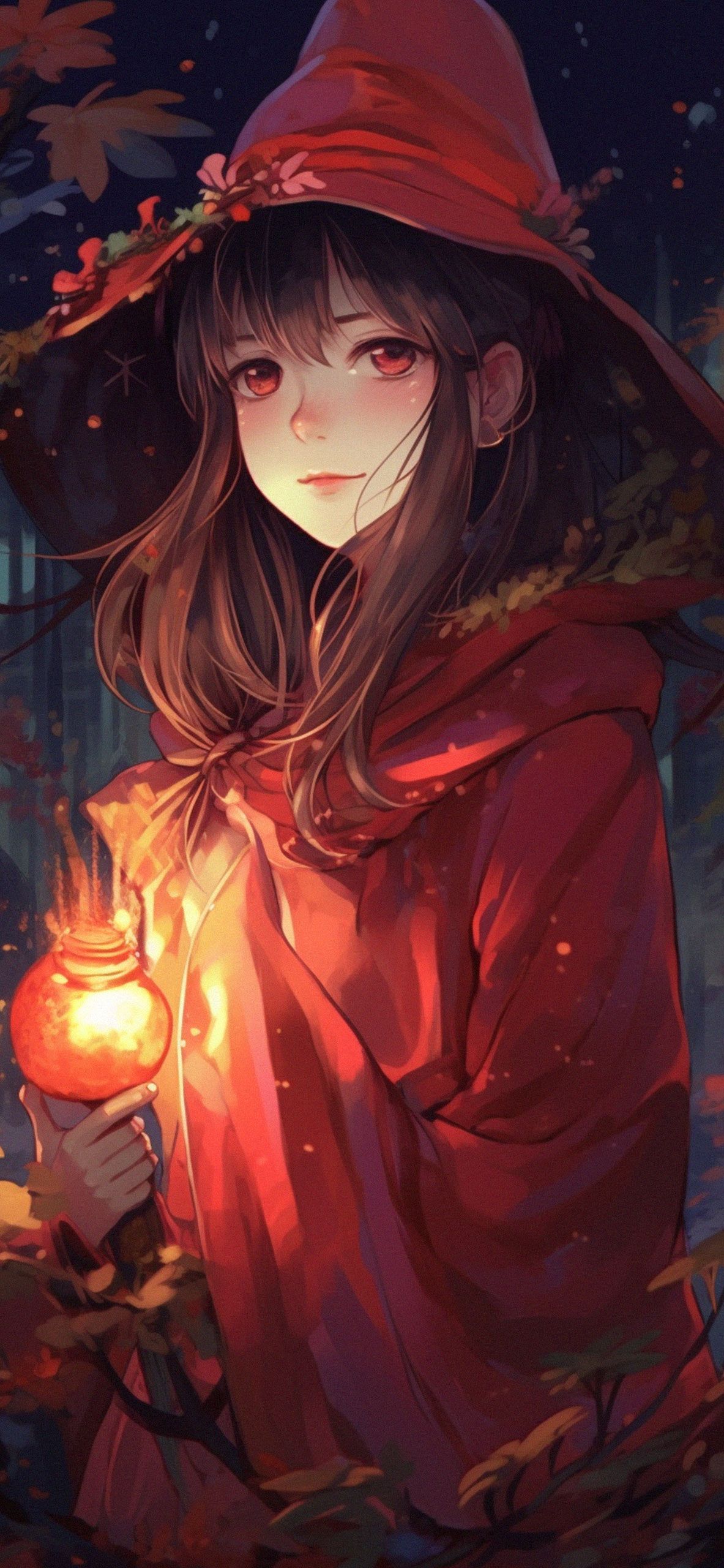 1183x2560 Cute Anime Girl in Red Wizard Robe Wallpaper