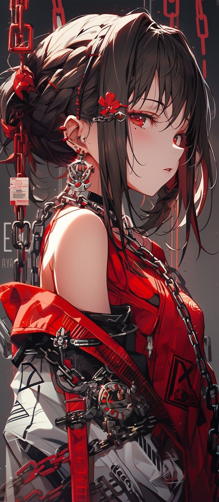 720x1648 Female anime wallpaper. Red anime female, Anime techwear wallpaper, Anime art beautiful