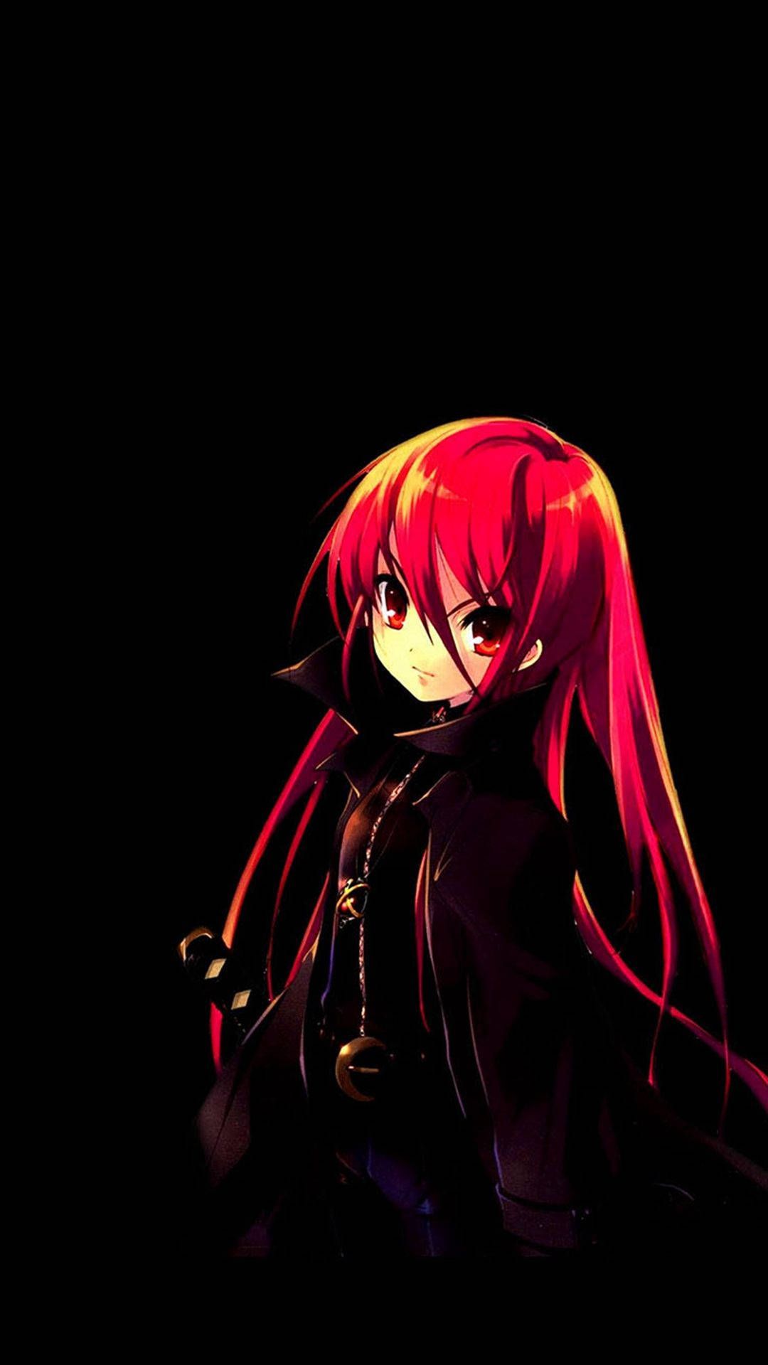1080x1920 Cute Dark Red Anime Girl Wallpaper