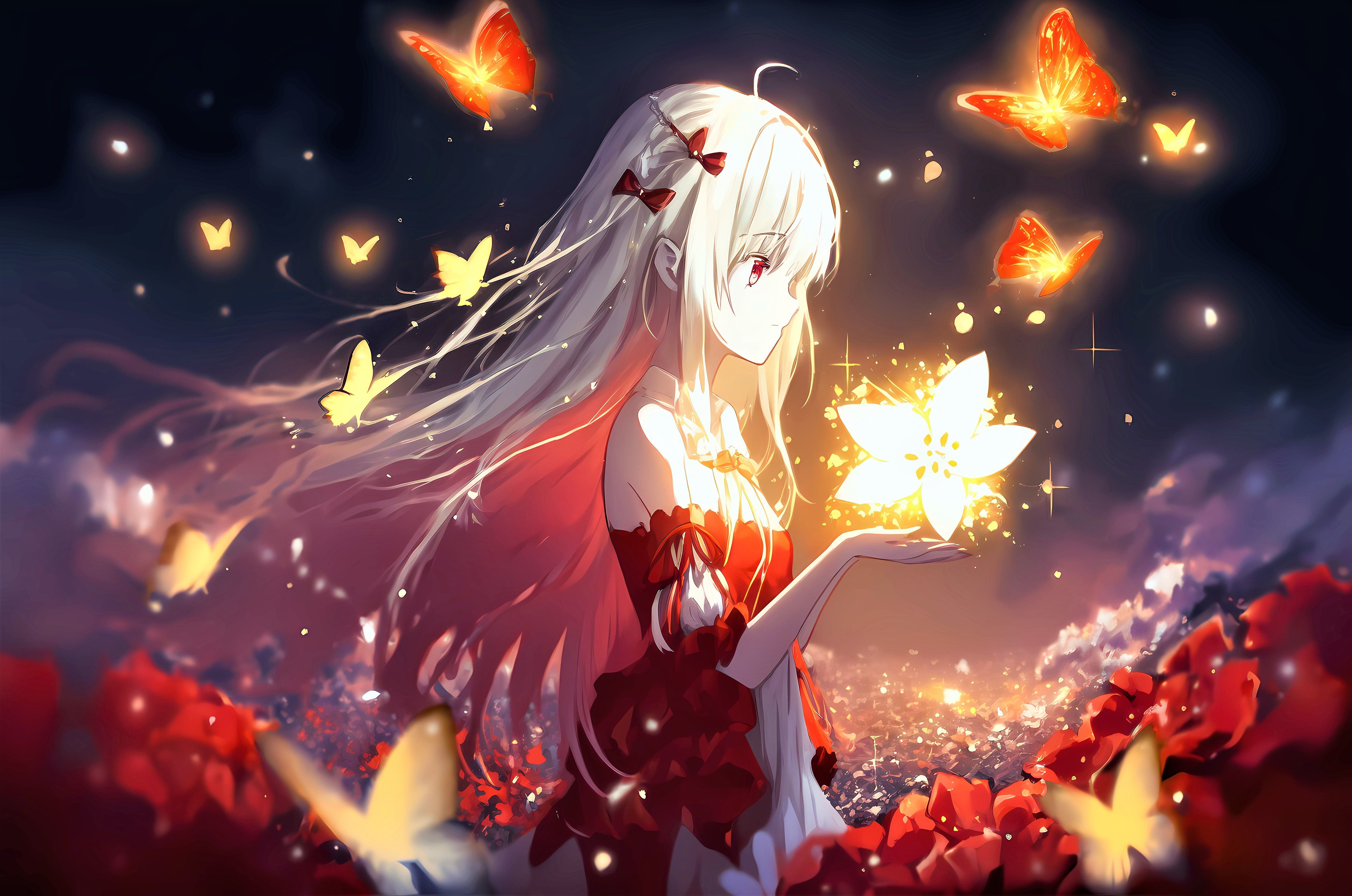 6096x4042 Anime girl Wallpaper 4K, 5K, Butterflies, Surreal