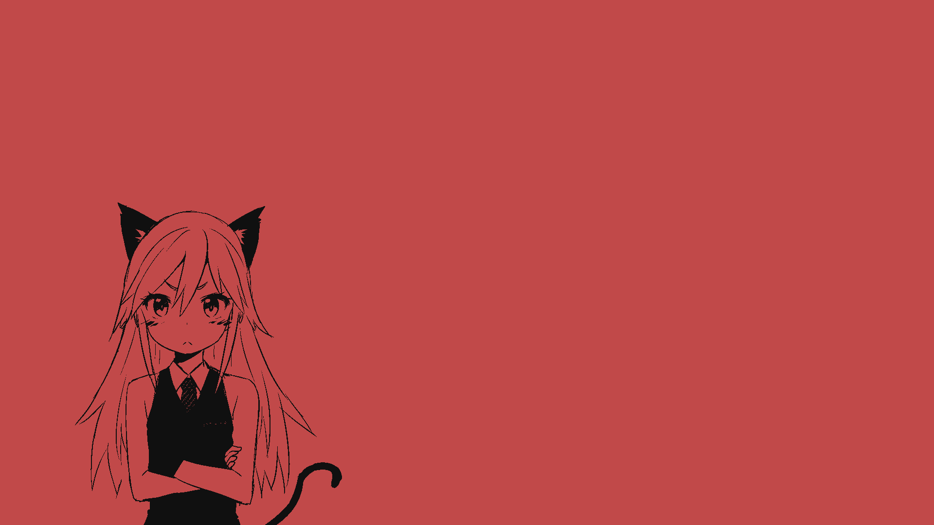 1920x1080 The girl cat, anime red background Desktop wallpaper 1920x1080
