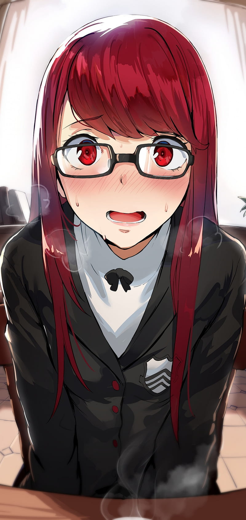 800x1689 Cute Anime Girl, anime girl, megane, persona red hair, yoshizawa kasumi, HD phone wallpaper