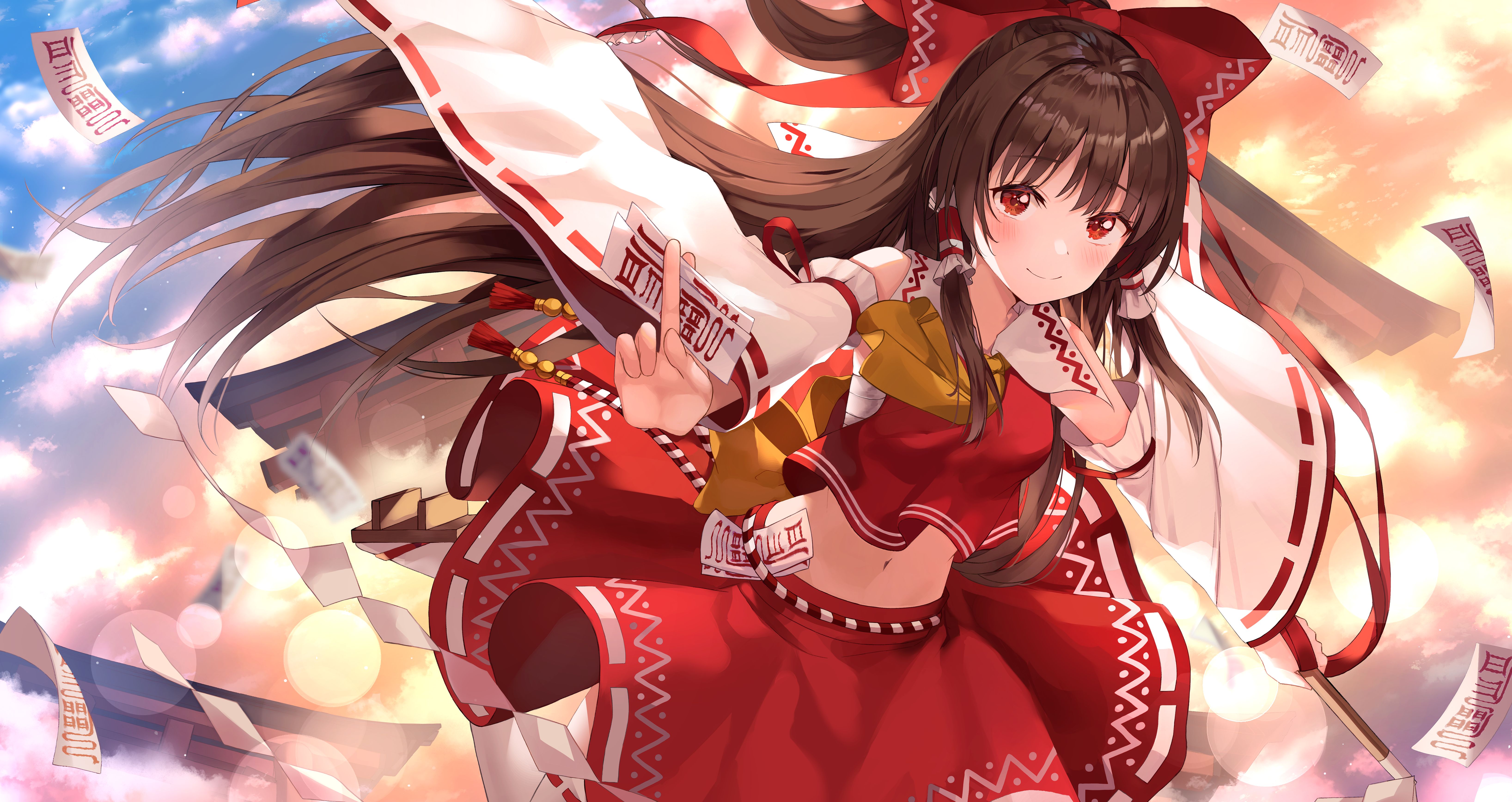 6544x3472 Phone wallpaper: Anime, Touhou, Brown Hair, Long Hair, Red Eyes, Reimu Hakurei 1533774