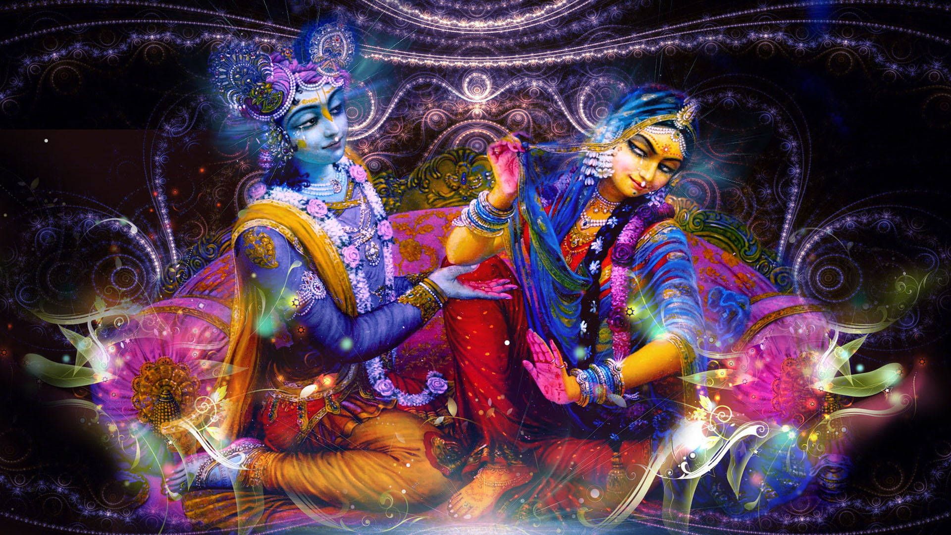 1920x1080 Krishna God 3D Swirling Patterns Wallpaper