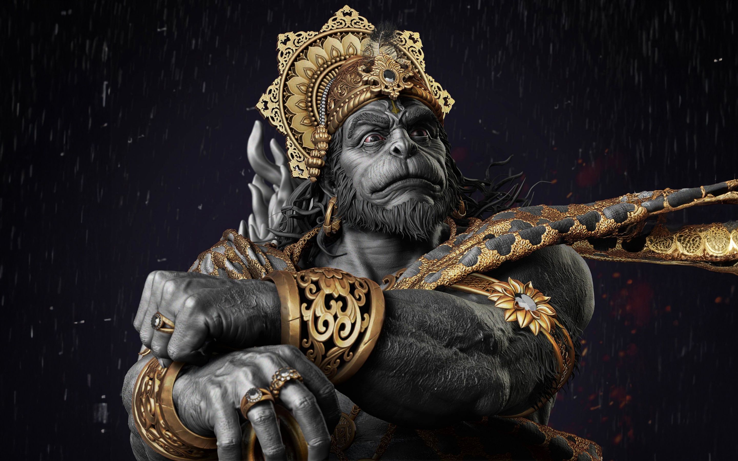 2880x1800 Lord Hanuman Wallpaper 4K, Hindu God, AI art, Illustration