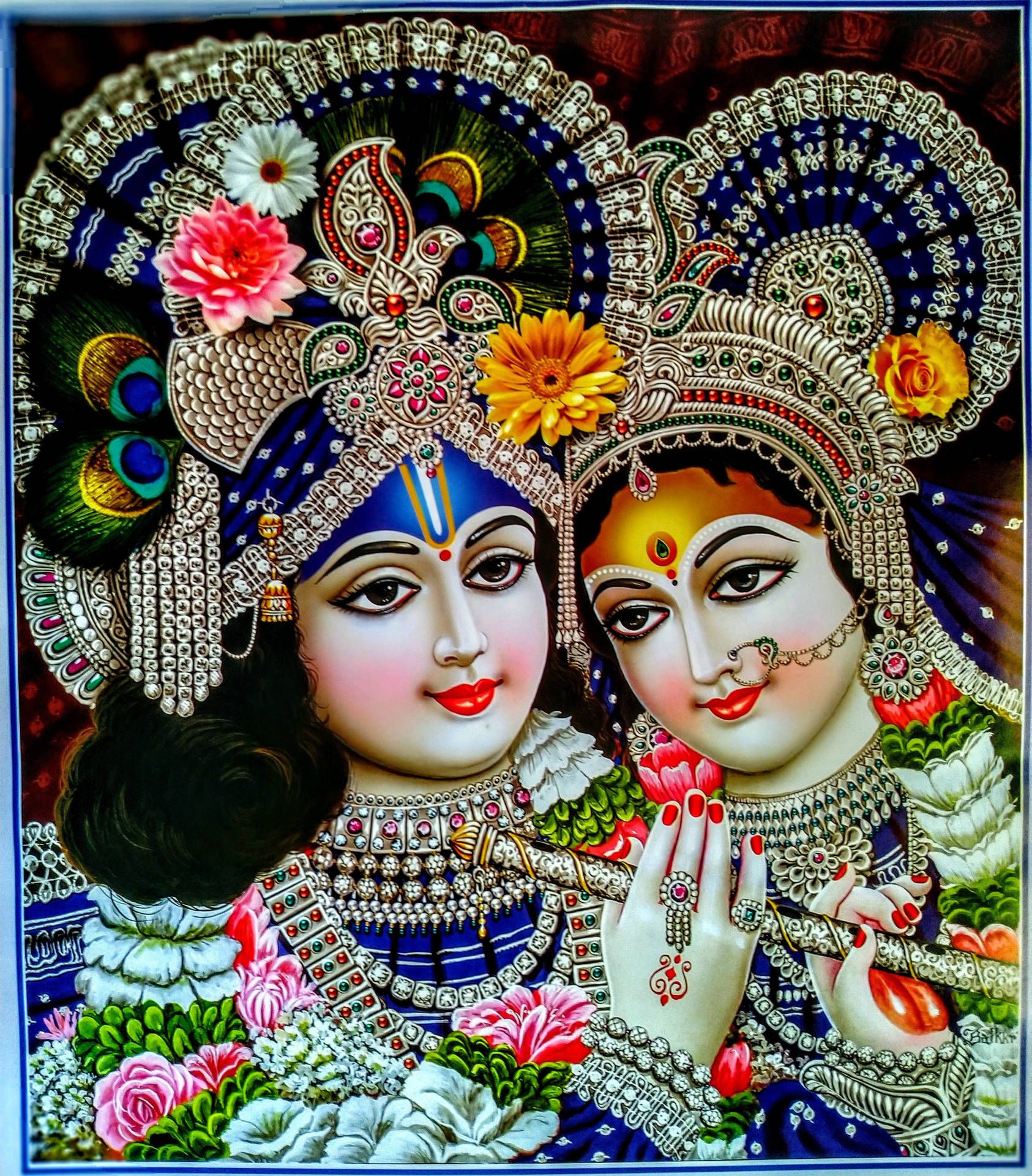 1686x1920 Krishna God 3D Traditional Art Style Wallpaper