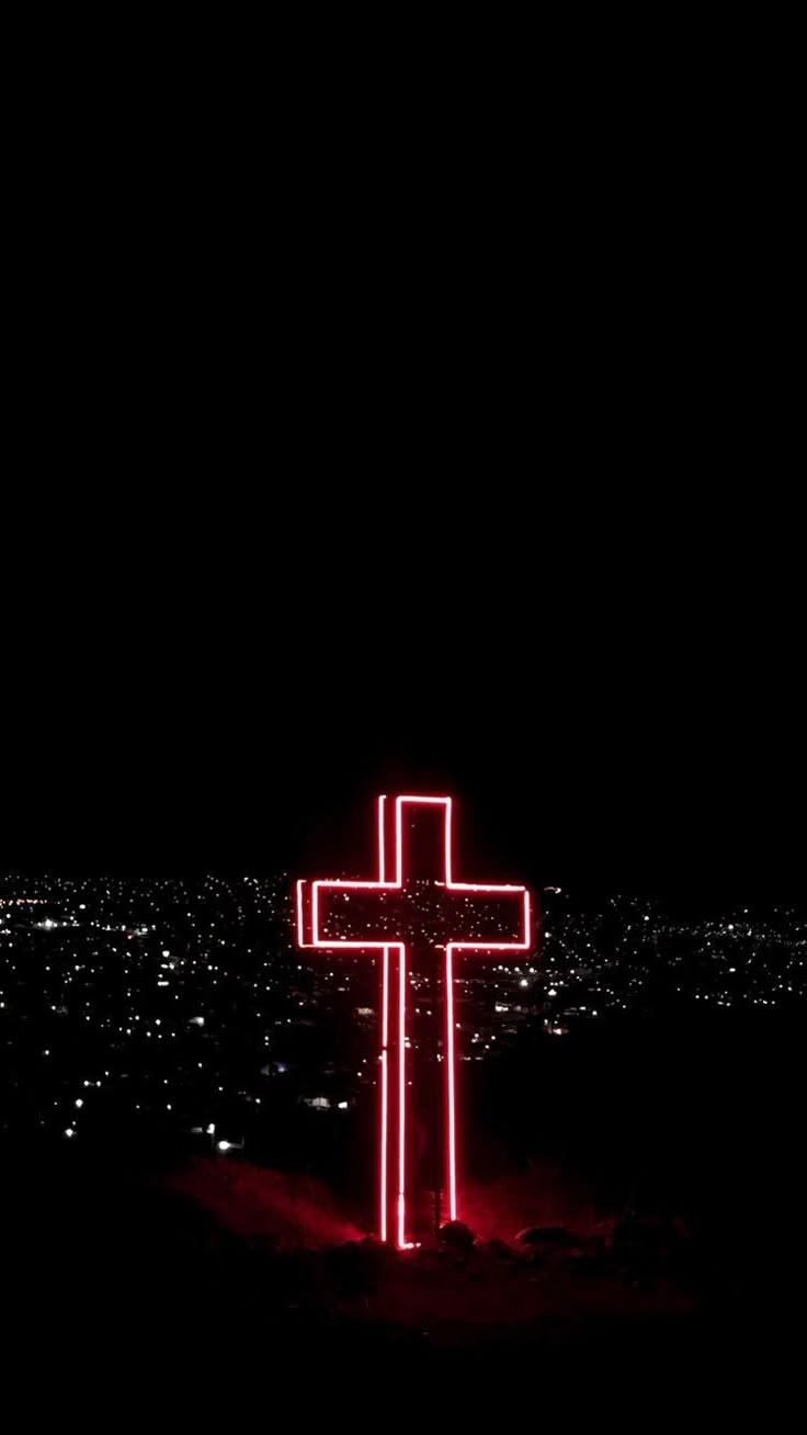 736x1308 Cross Wallpaper for Christian Inspiration. Red neon cross wallpaper, Neon cross on dark background, Neon