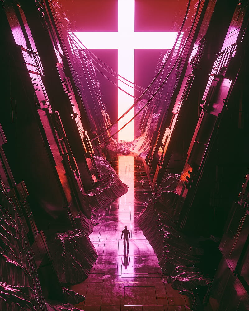800x1000 Neon Cross, dark, neon, HD phone wallpaper