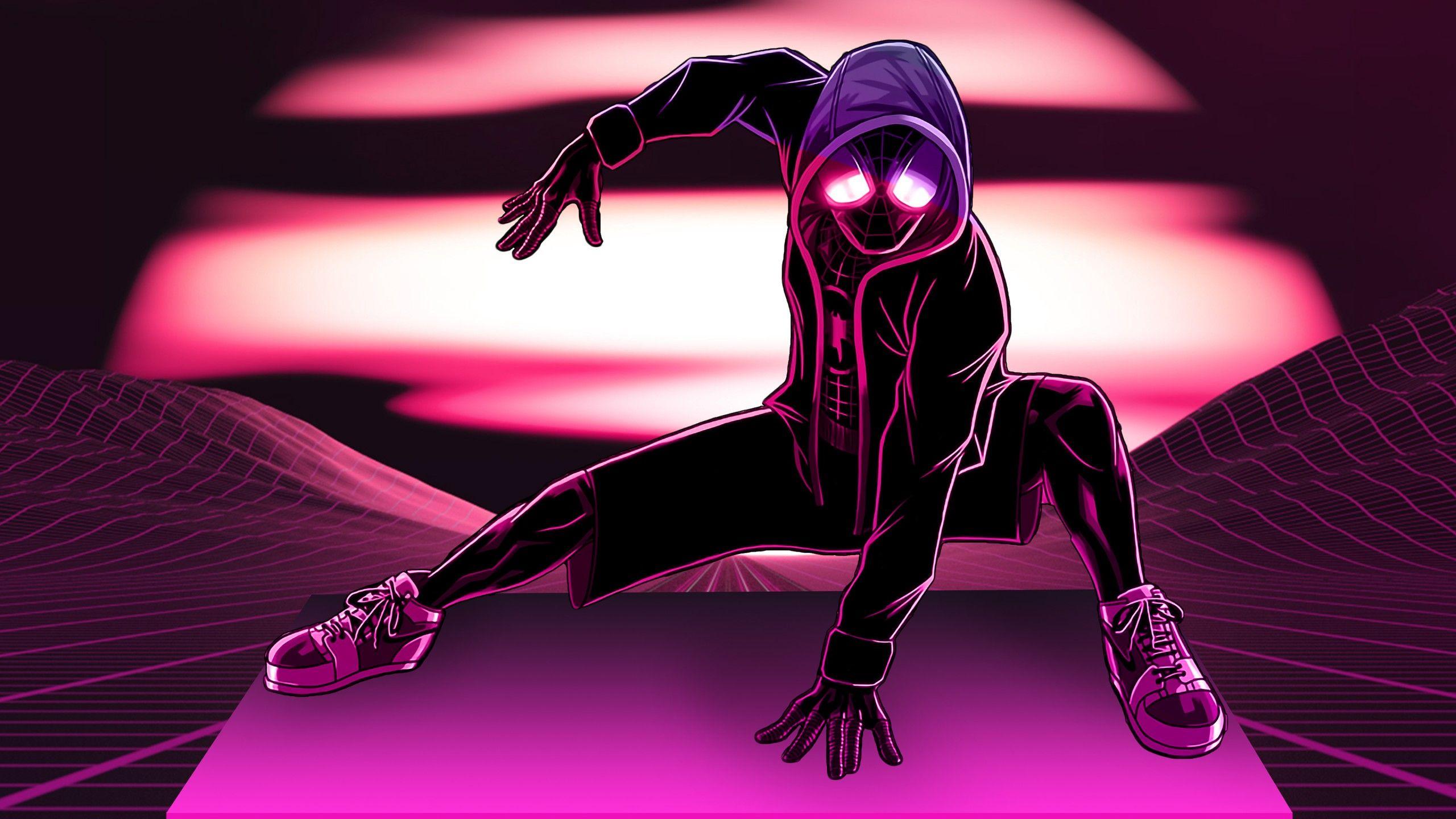2560x1440 Miles Morales 4K Wallpaper, Spider Man, Neon, Pink, Graphics CGI