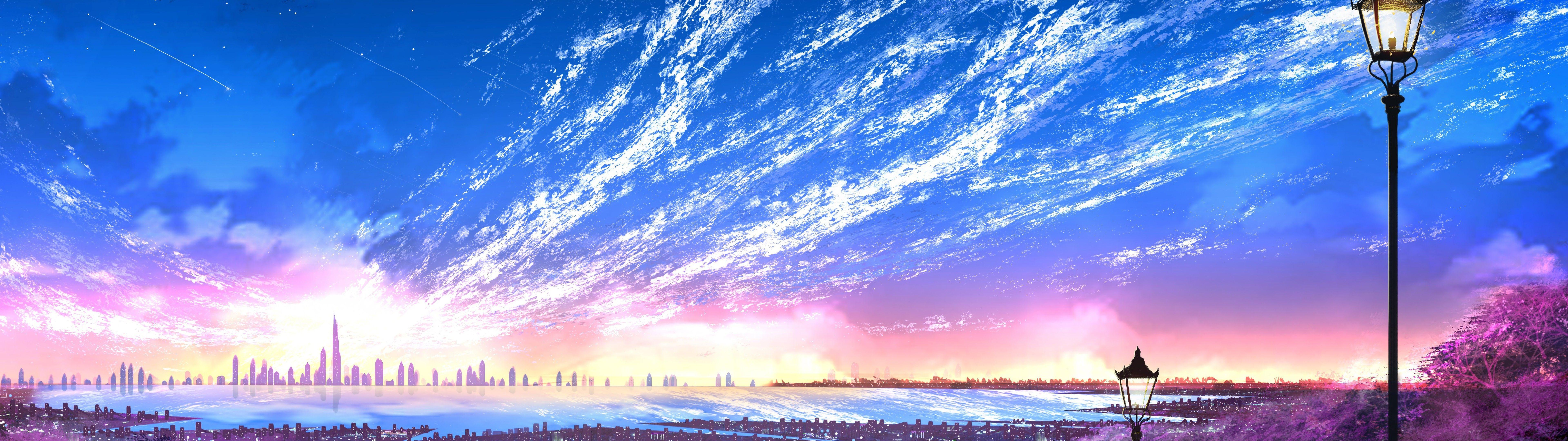 7680x2160 Anime Scenery Dual Monitor Wallpaper Wallpaper HD
