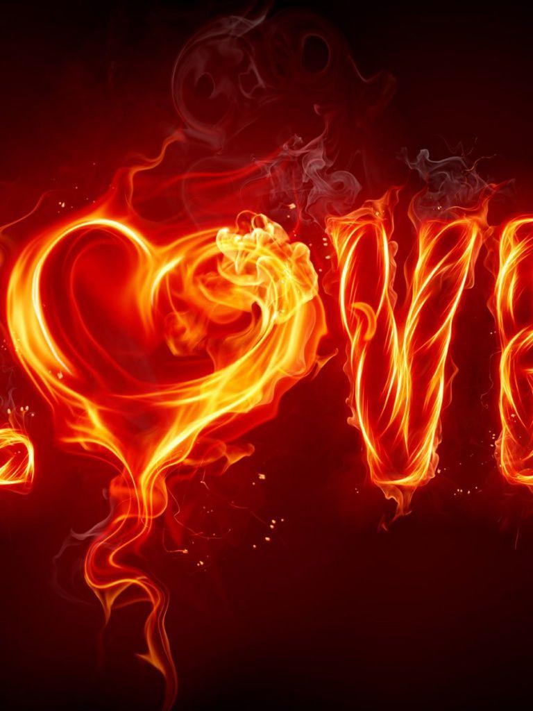 768x1024 Love Fire Heart Abstract hình nền iPad
