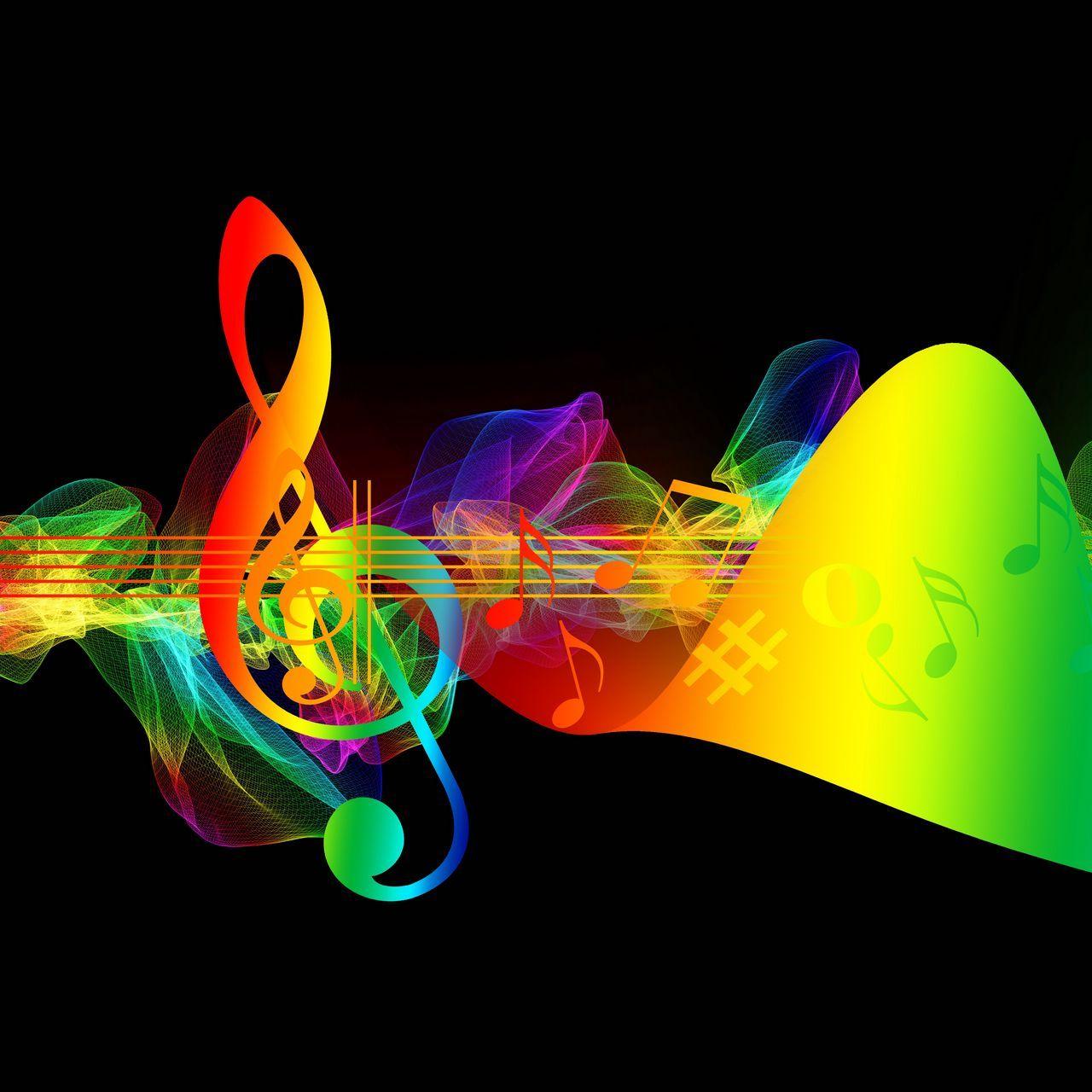 1280x1280 Download wallpaper 1280x1280 treble clef, musical notes, multicolored, rainbow ipad, ipad ipad mini for parallax HD background
