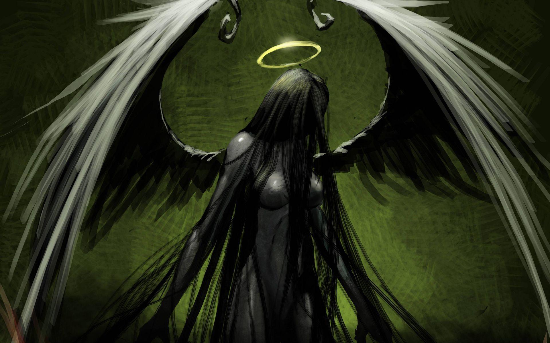 1920x1200 Angel Green Drawing Halo Wings gothic dark wallpaperx1200