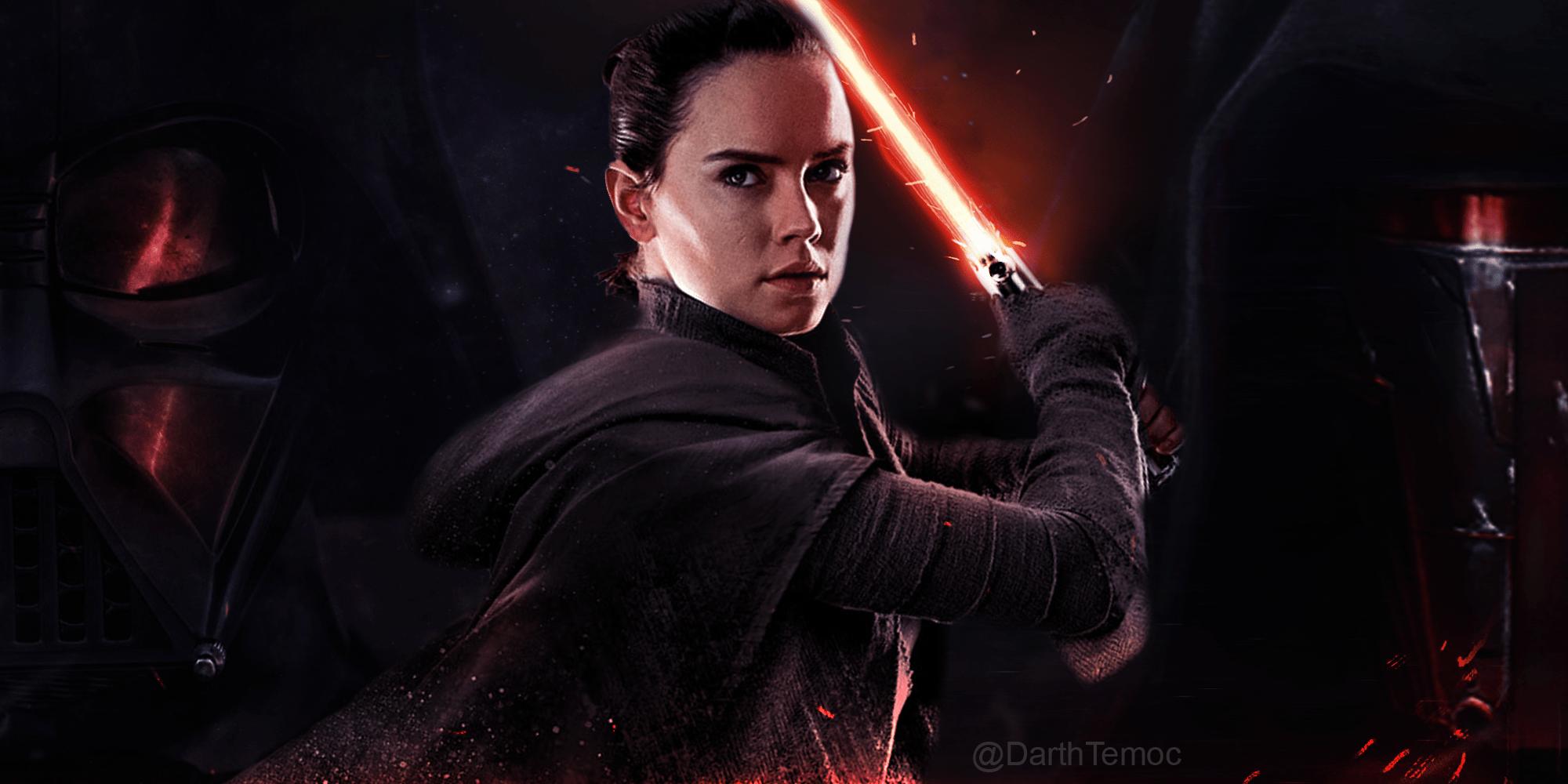 2000x1000 Wallpaper / Star Wars: The Last Jedi, Rey (from Star Wars), Daisy Ridley, Darth Vader, Darth Revan, Star Wars, fan art