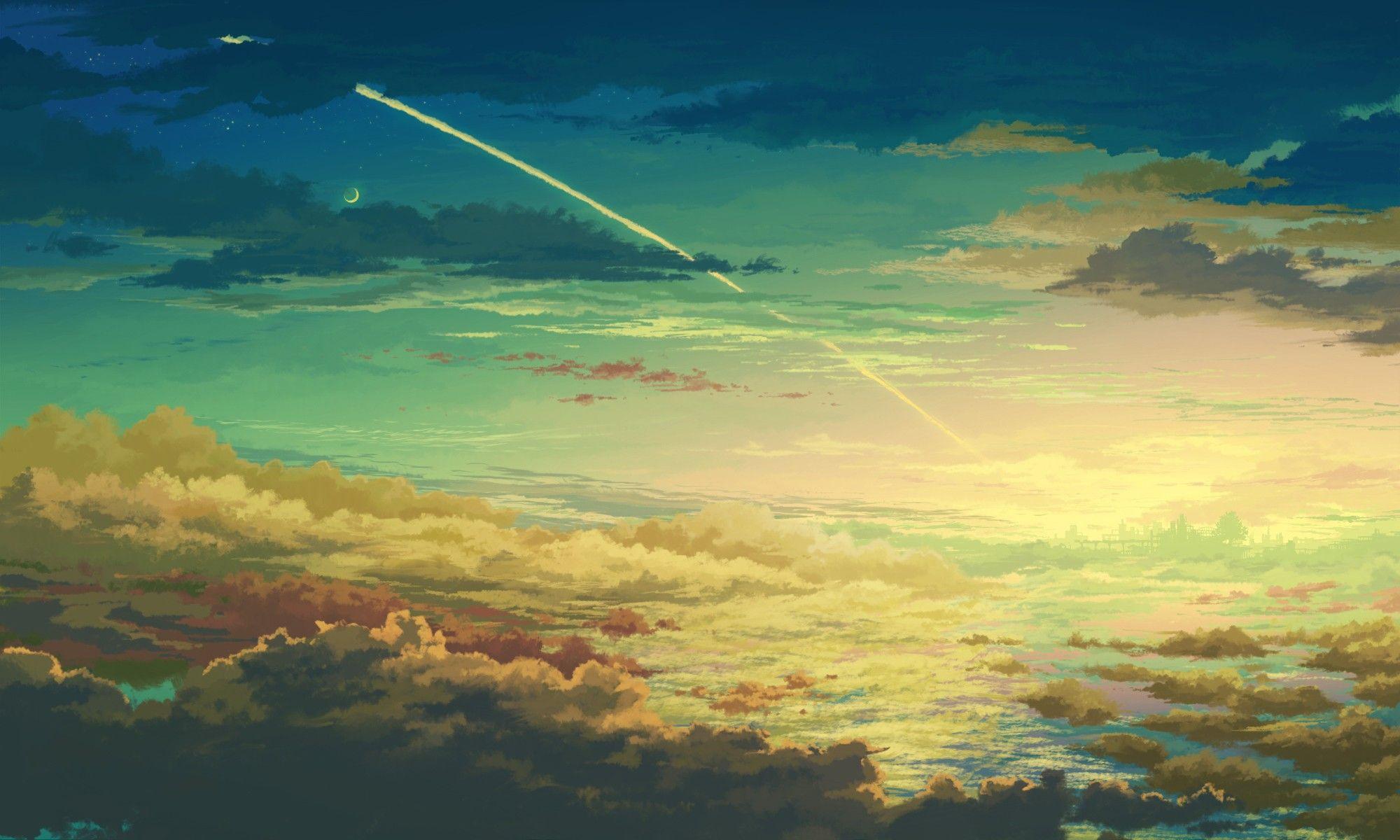 2000x1200 clouds, city, Moon, scenic, skyscapes wallpaper