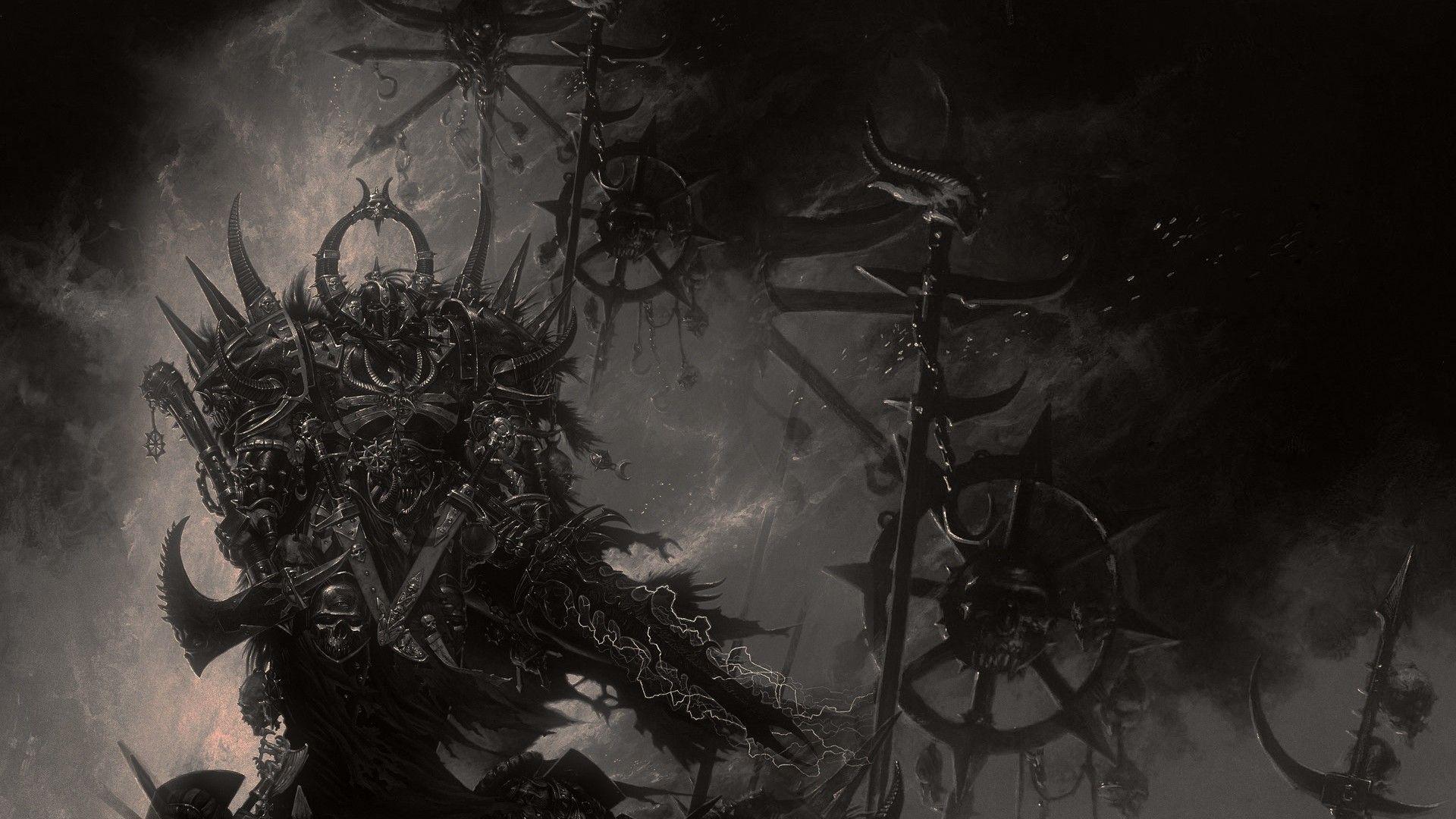 1920x1080 #digital art, #machine, #WH40K, #fantasy art, #artwork, #Warhammer #Chaos, #dark, #knight, wallpaper