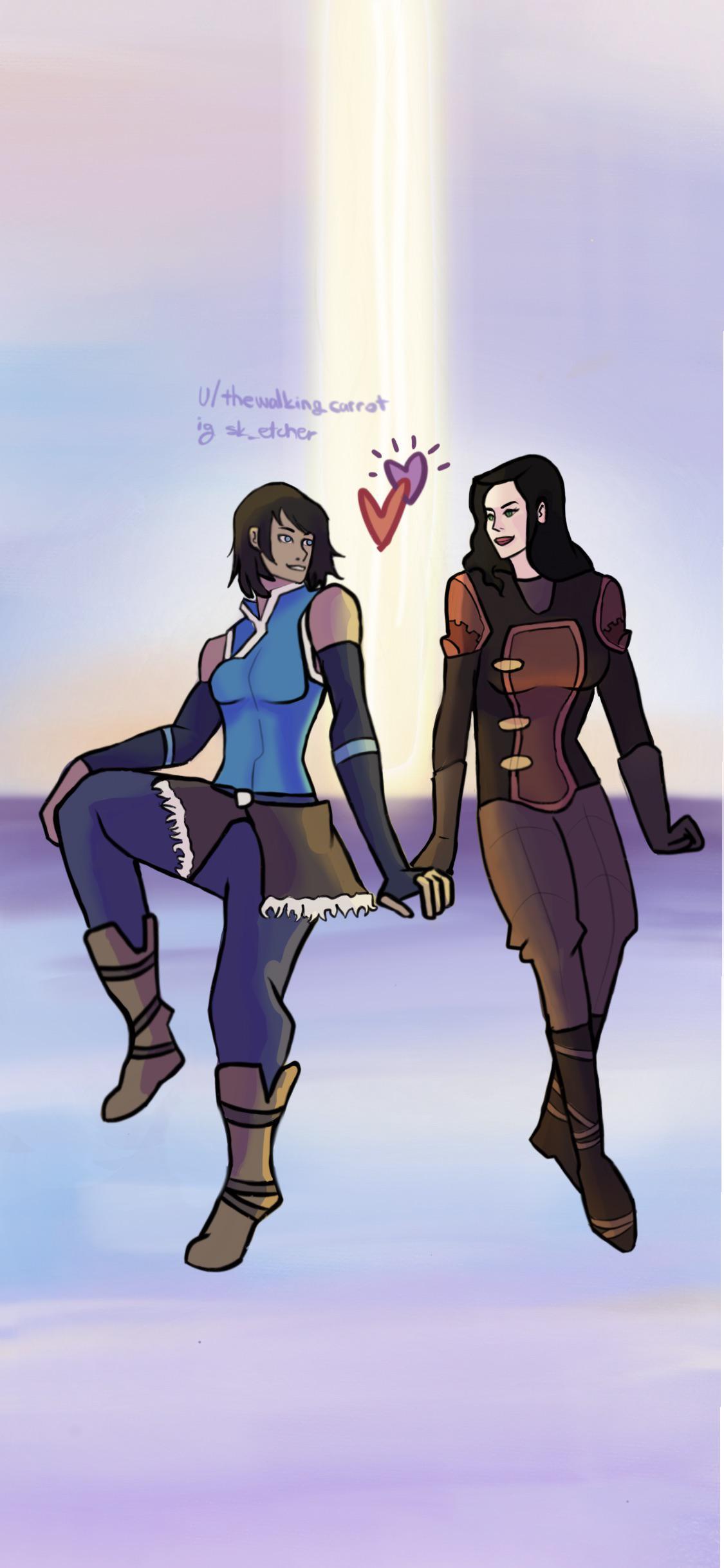 1125x2436 My korrasami fanart that i use as wallpaper. They are too cute