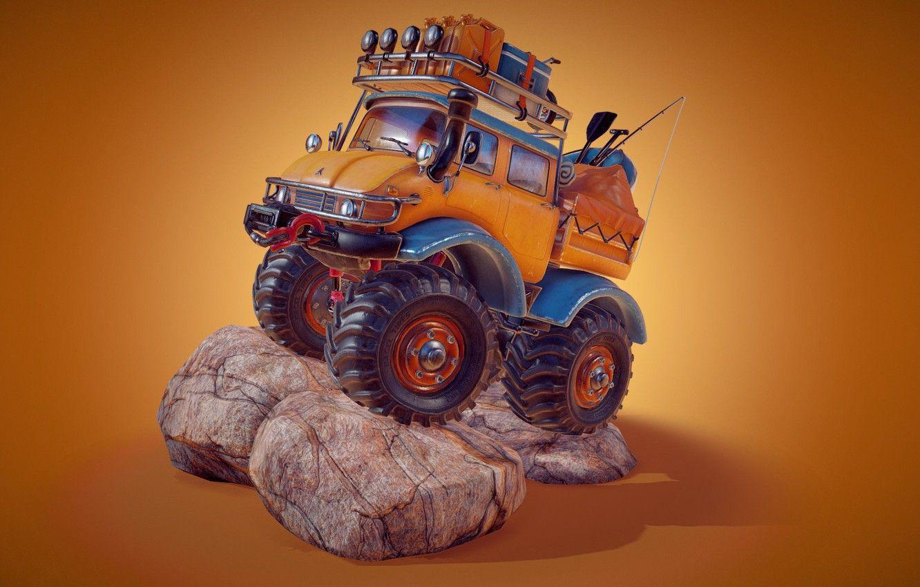 1332x850 Wallpaper art, machine, children's, catfish laitinen, Mighty truck Camper image for desktop, section рендеринг