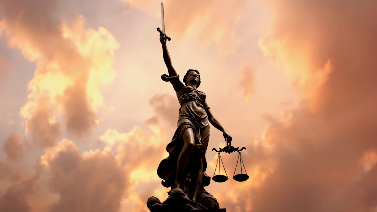 1280x720 World day of international justice sign with silhouette of lady justice vector illustration