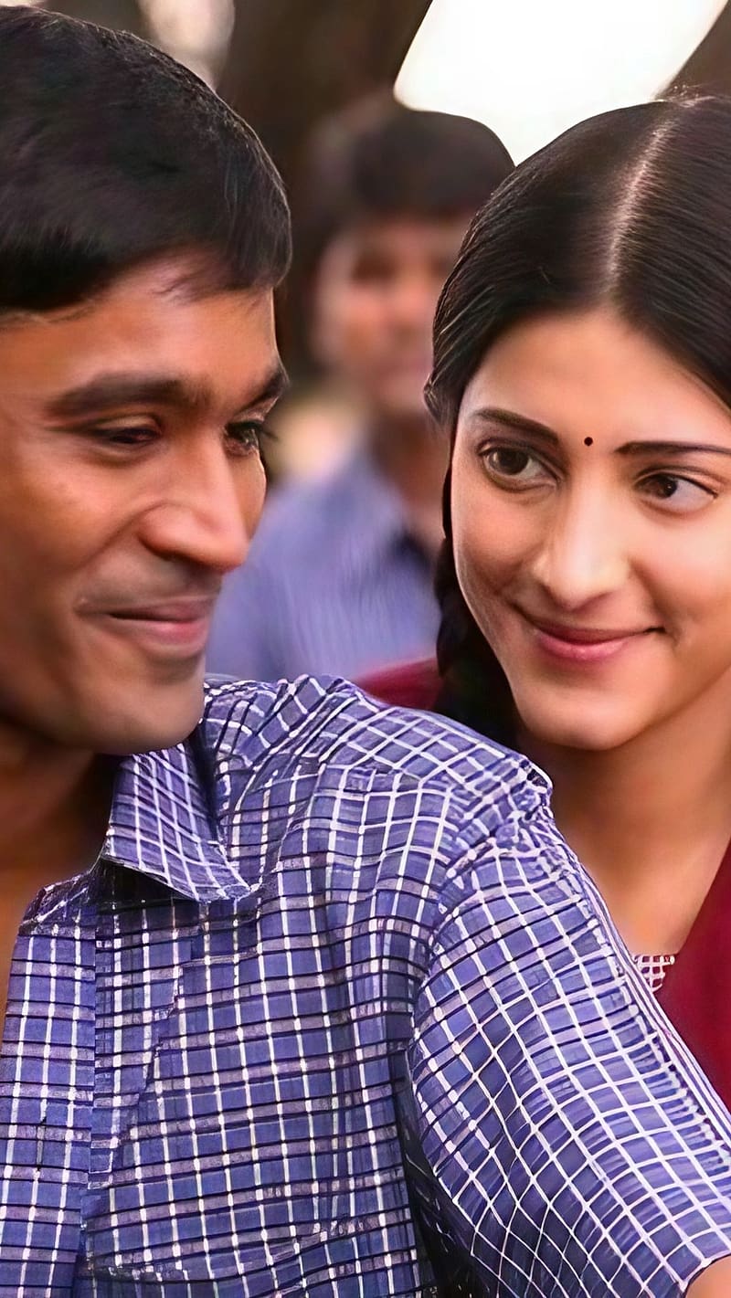 800x1421 Movie, Smile, actor, dhanush, shruti haasan, actress, HD phone wallpaper