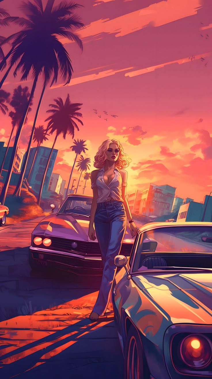 736x1313 Classic Car Couture Miami Vice Blonde Girl Dream