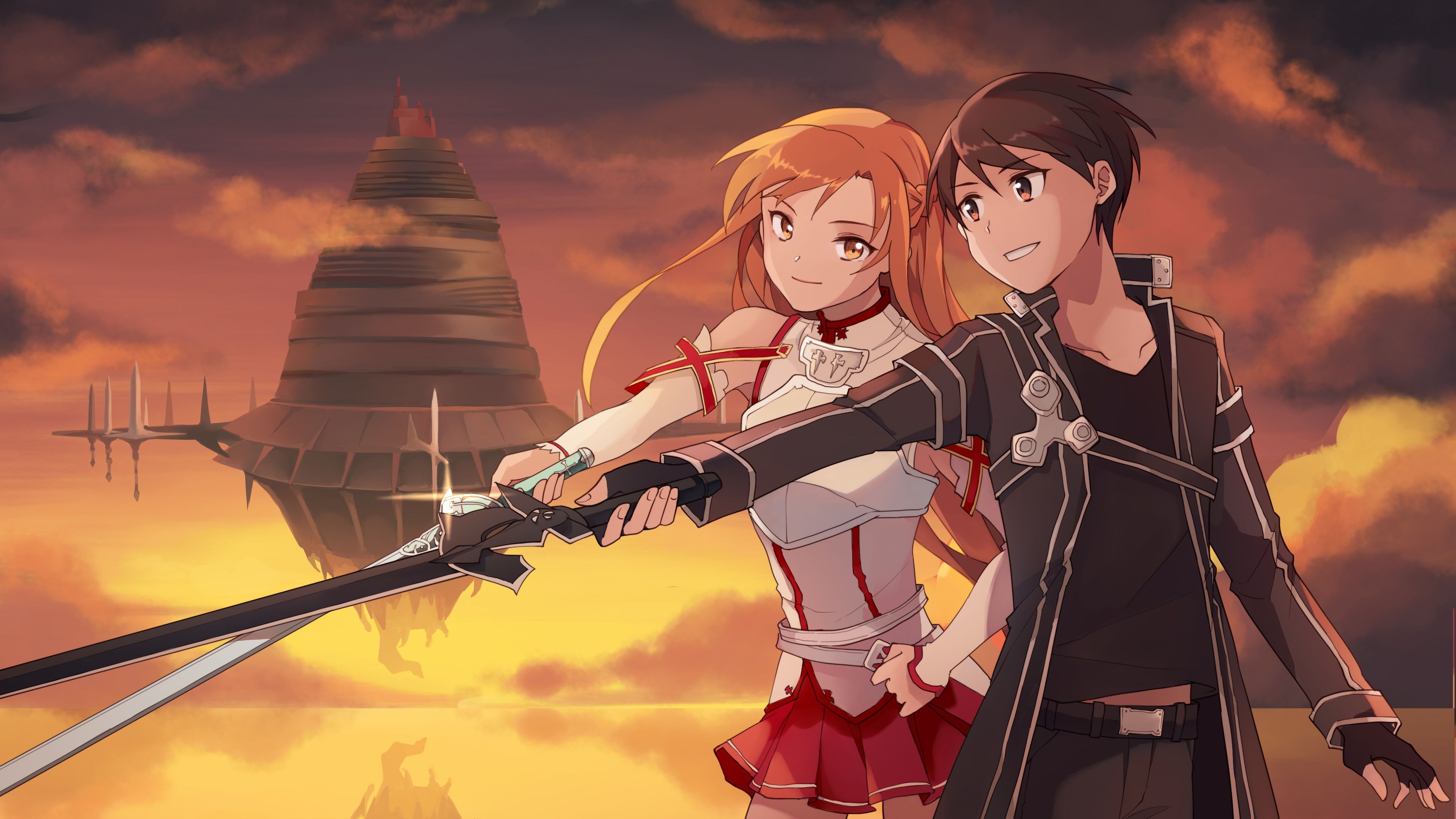3840x2160 Wallpaper sword art online, sword, another world, in the game, sword art online, kirito, Asuna for mobile and desktop, section сёнэн, resolution 3840x2160