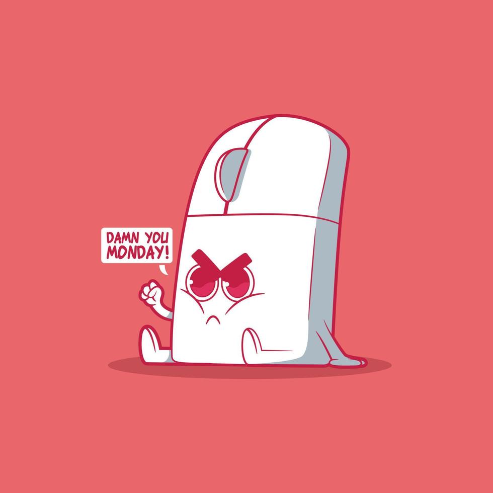 980x980 Angry computer mouse character vector illustration. Motivation, work, funny design concept
