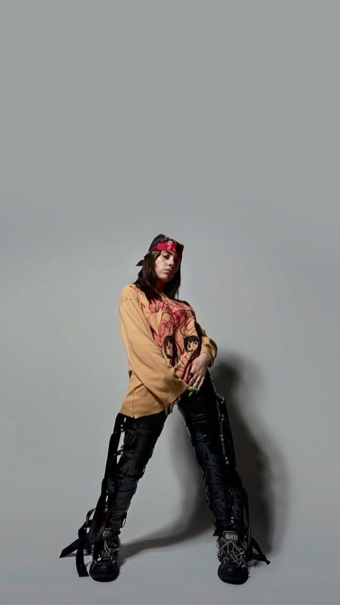 675x1200 Billie Eilish green roots latex pants bandana hot wallpaper