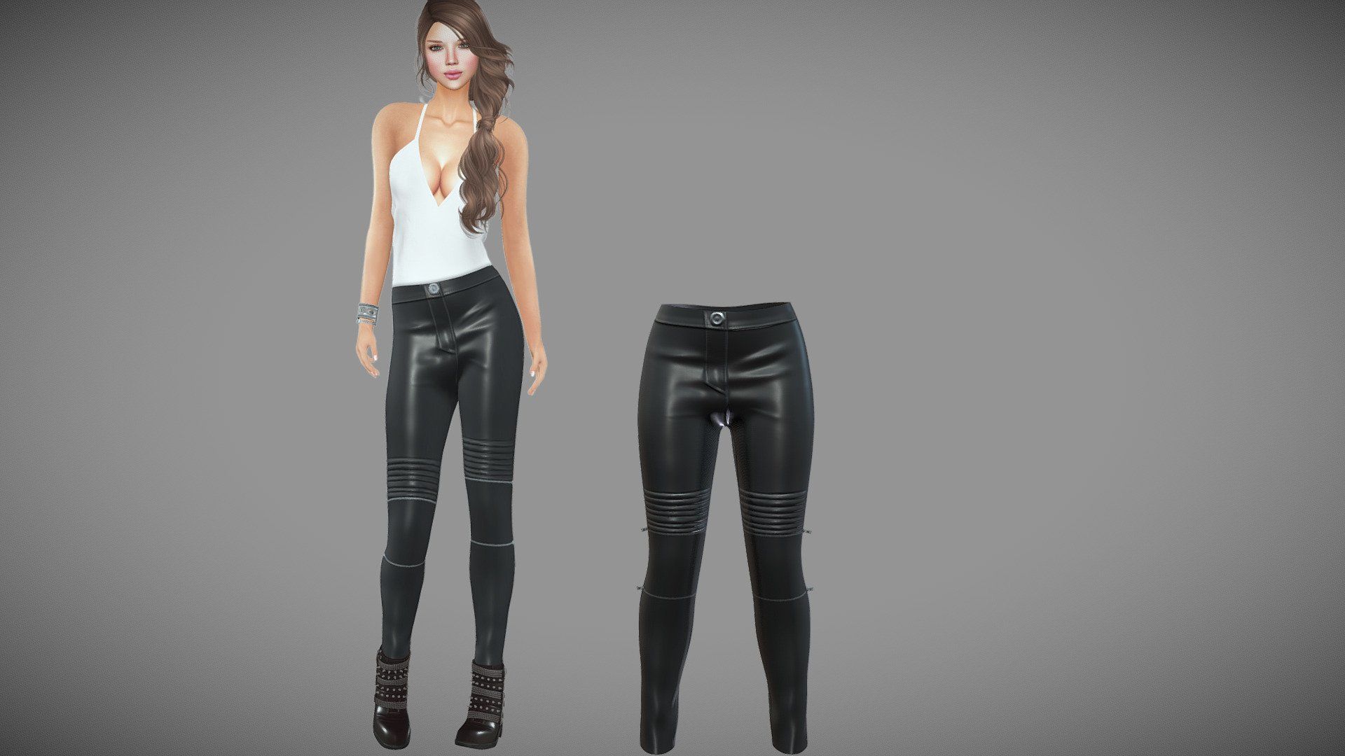 1920x1080 Female Black Skinny Leather Pants model by 3Dia [163c32b]