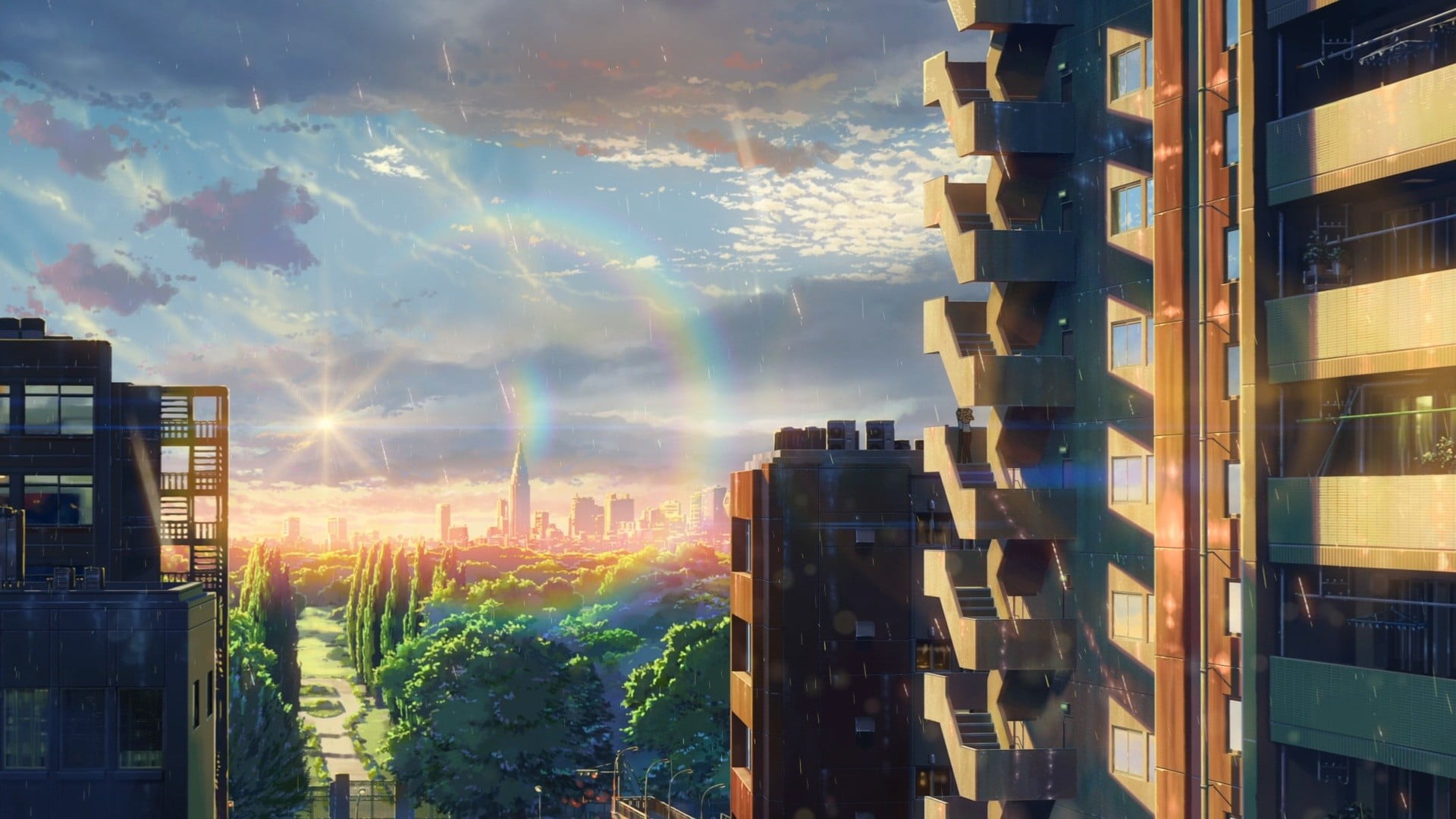 1920x1080 High rise building, The Garden of Words, Makoto Shinkai, anime, city HD wallpaper