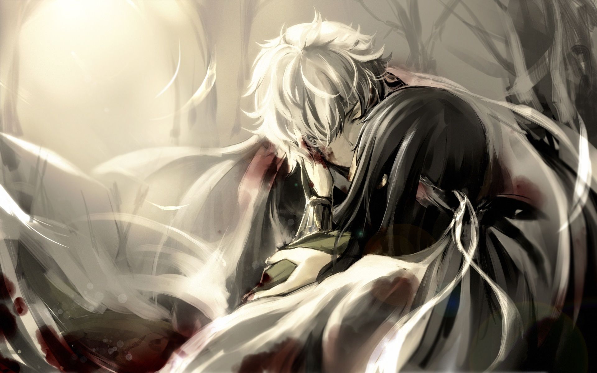 1920x1200 Wallpaper blood, kiss, Sakata Gintoki, Katsura Kotaro for mobile and desktop, section аниме, resolution 1920x1200