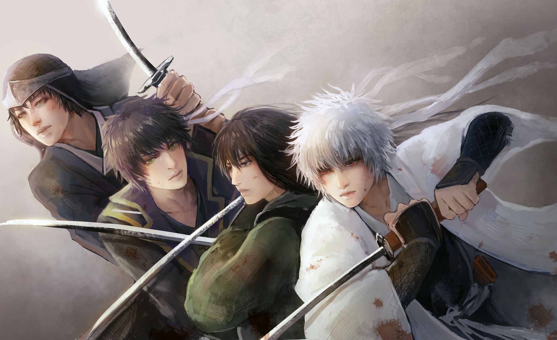 1935x1181 Wallpaper male, gintama, sword, samurai, takasugi shinsuke, shiroyasha, Tatsuma Sakamoto, Katsura Kotaro for mobile and desktop, section аниме, resolution 1935x1181