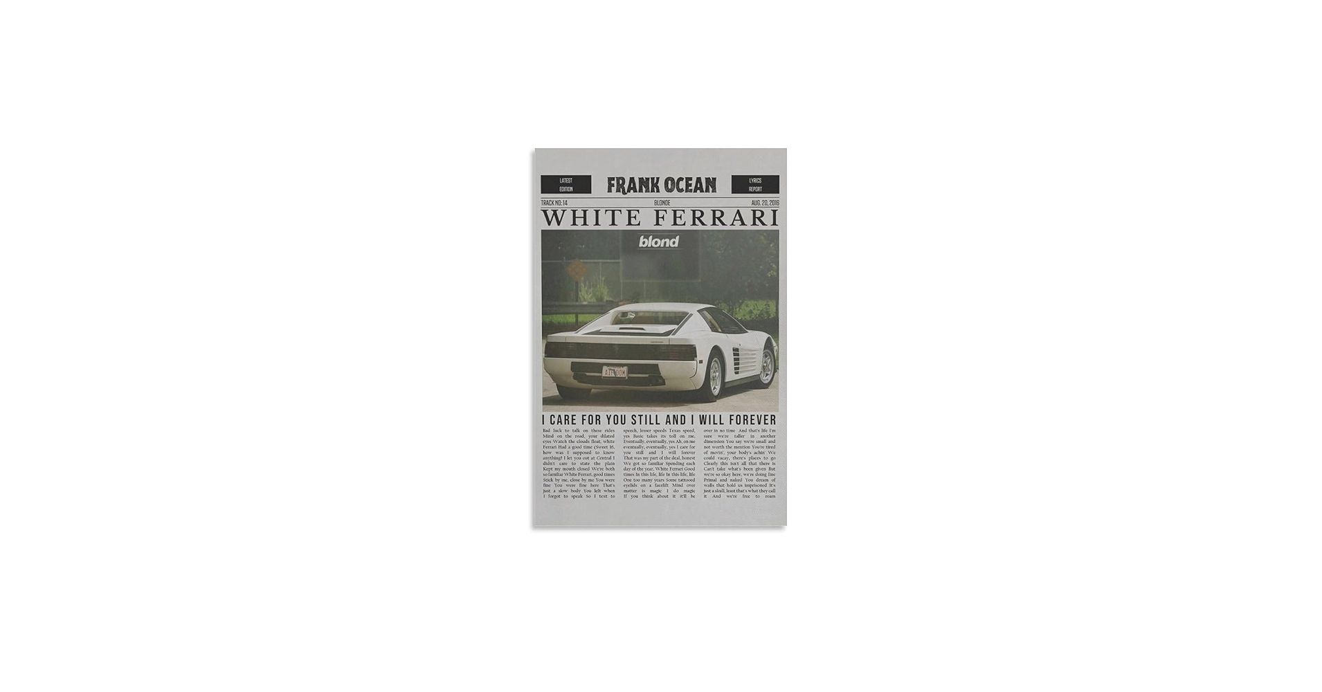 1910x1000 VTYRTOWN Frank Ocean White Ferrari Canvas Poster Wall Decorative Art Painting Living Room Bedroom Decoration Gift Unframe Style12x18inch(30x45cm) : Buy Online At Best Price In KSA Is Now Amazon.sa: Home