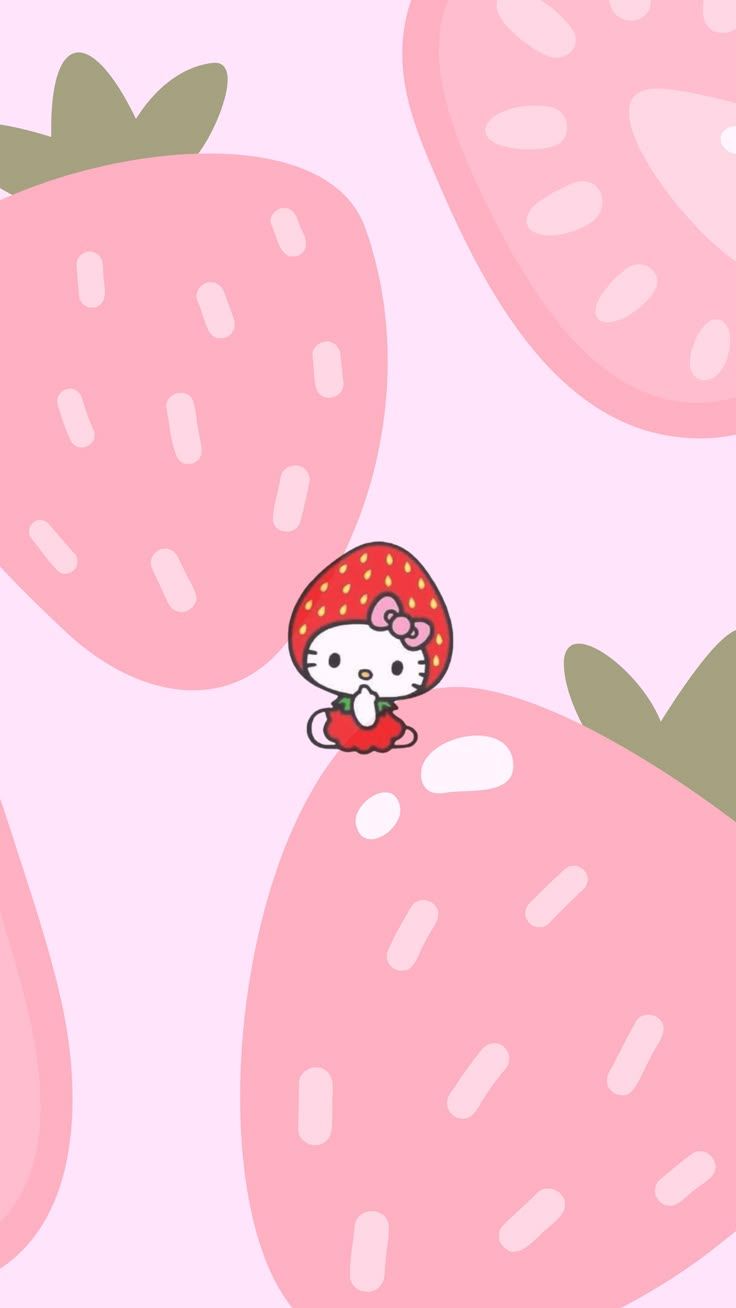736x1308 Hello Kitty Strawberry Wallpaper