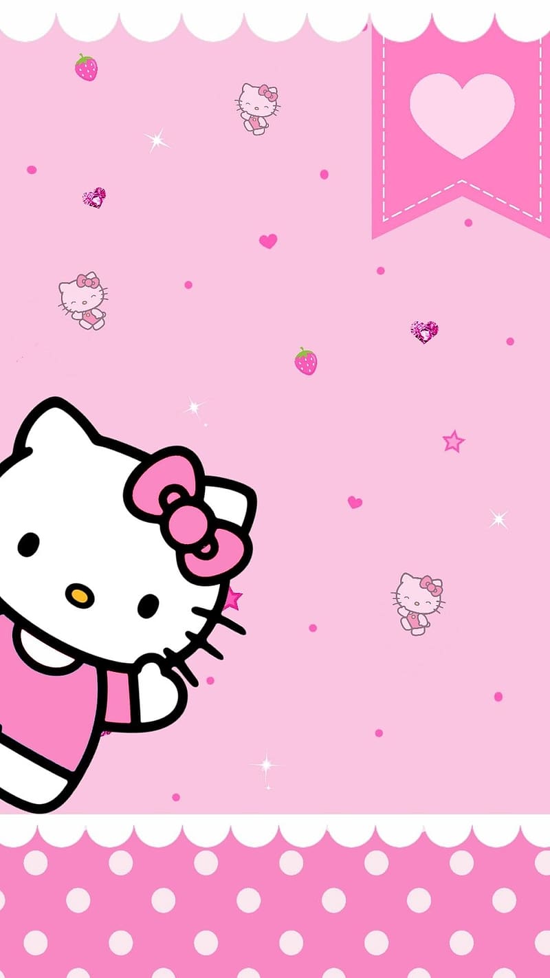800x1422 Cute Hello Kitty, Stars And Strawberry, cartoon, kitty white, HD phone wallpaper
