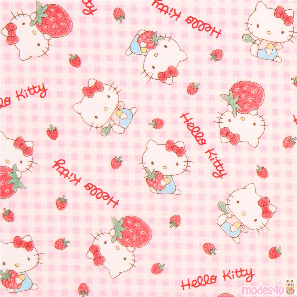 1010x1010 checkered light purple white Hello Kitty strawberry oxford fabric Fabric
